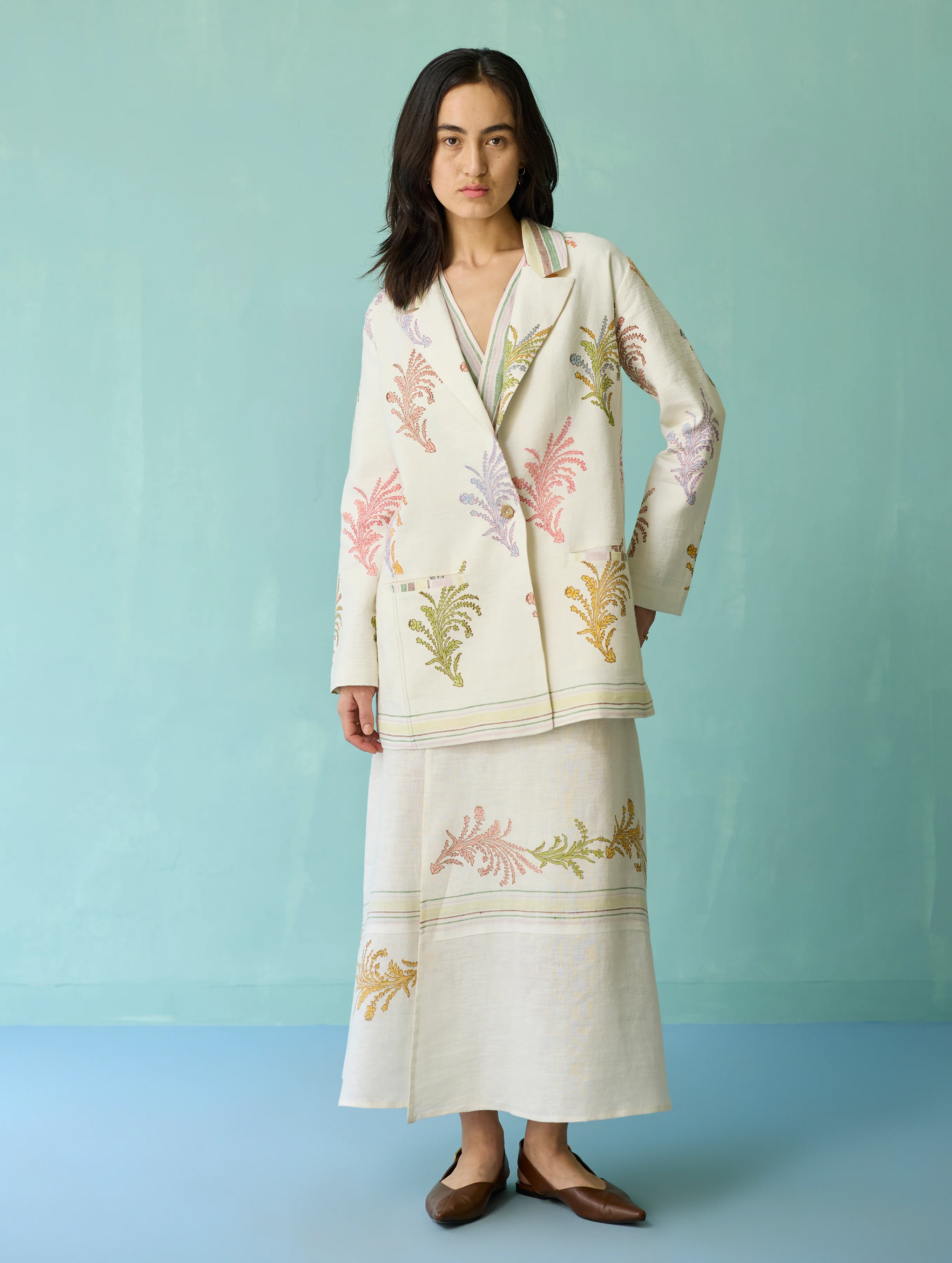 Sira Border Linen Floral Co-ord Set - Ivory - Image 5