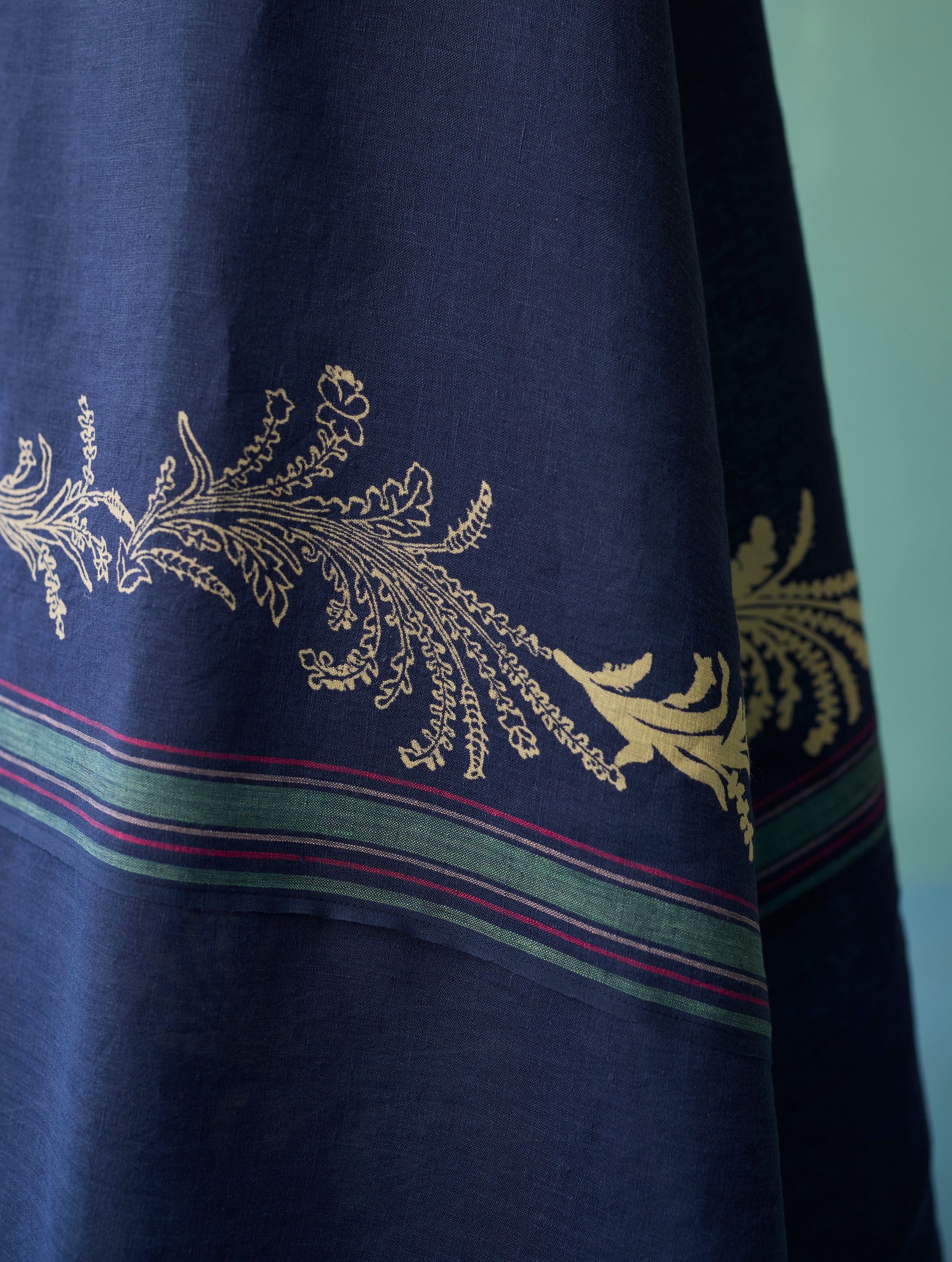 Sira Border Linen Floral Wrap Dress - Indigo - Image 6