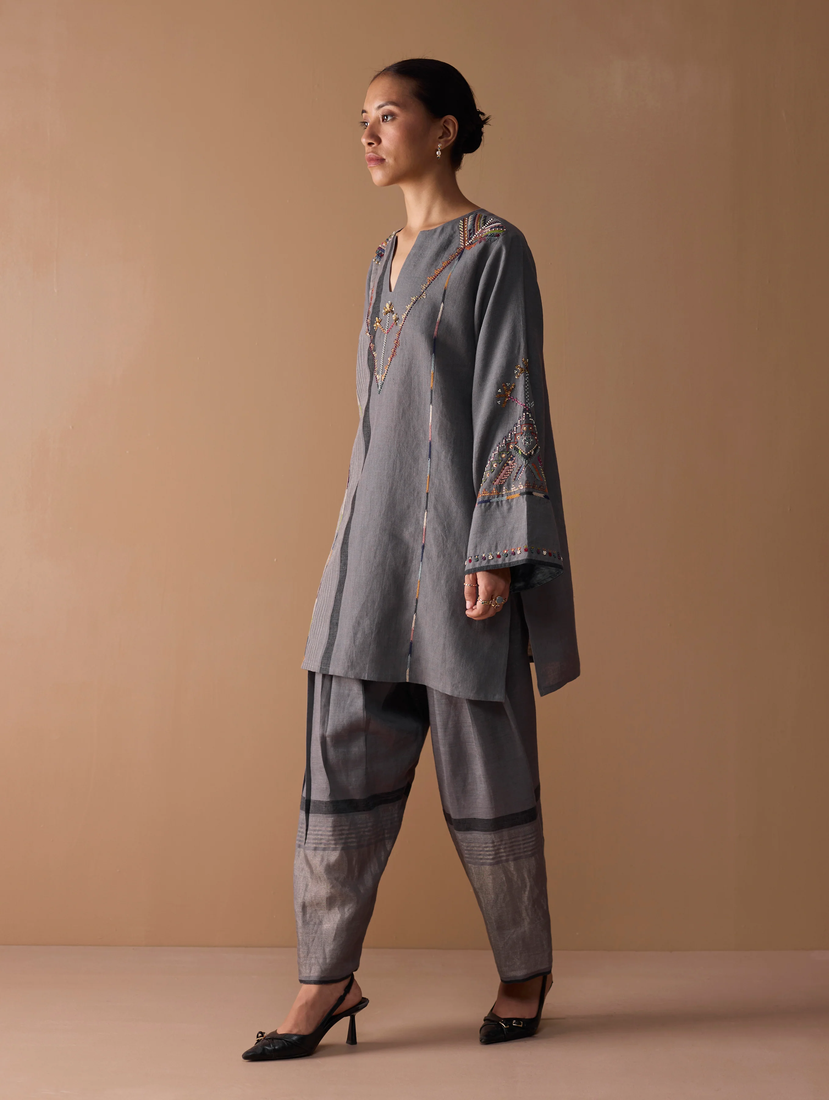 Sira Metallic Salwar Pant - Metallic Grey - Image 4