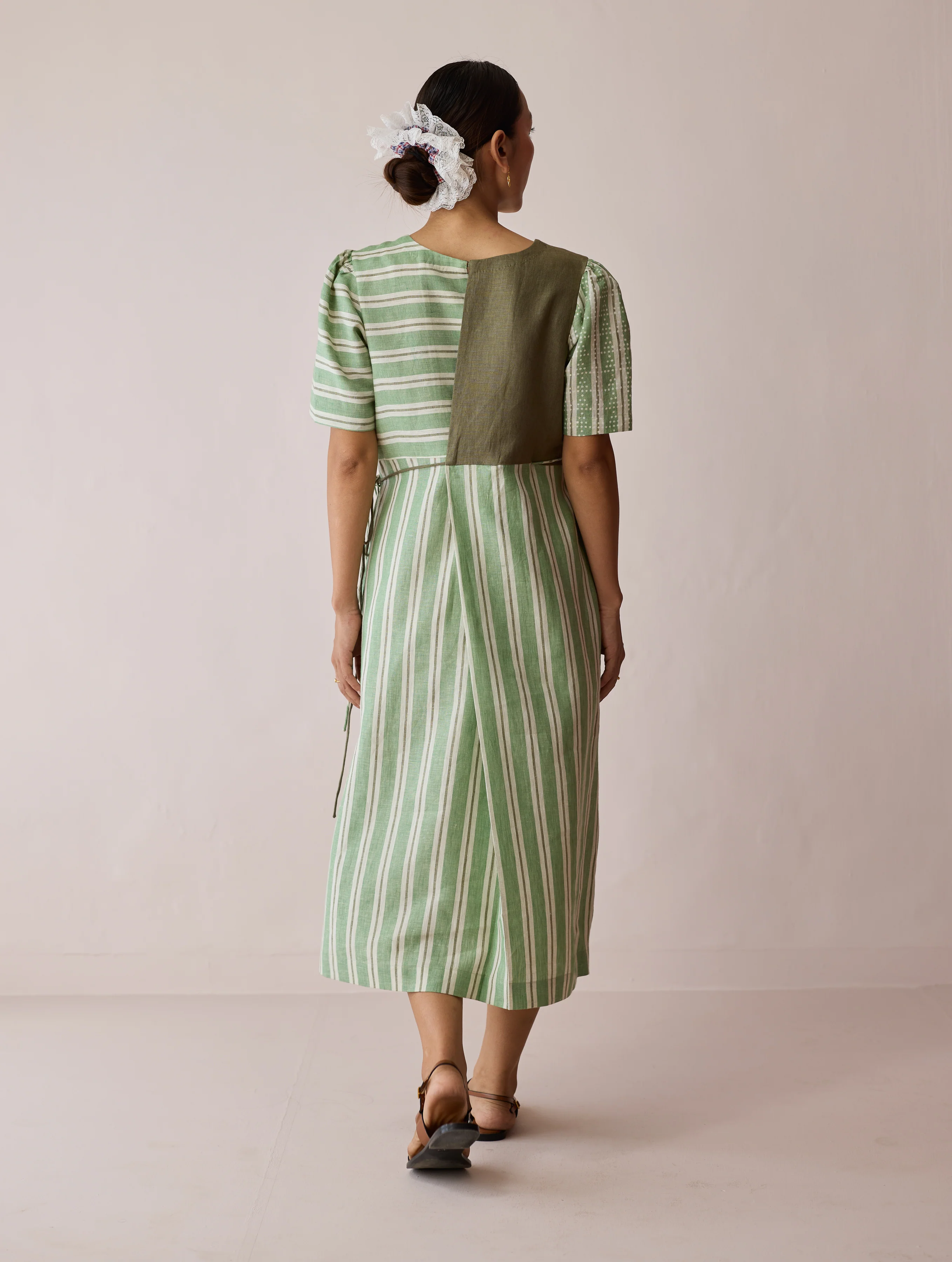 Sola Patchwork Block-Printed Linen Dress - Fern - Image 10