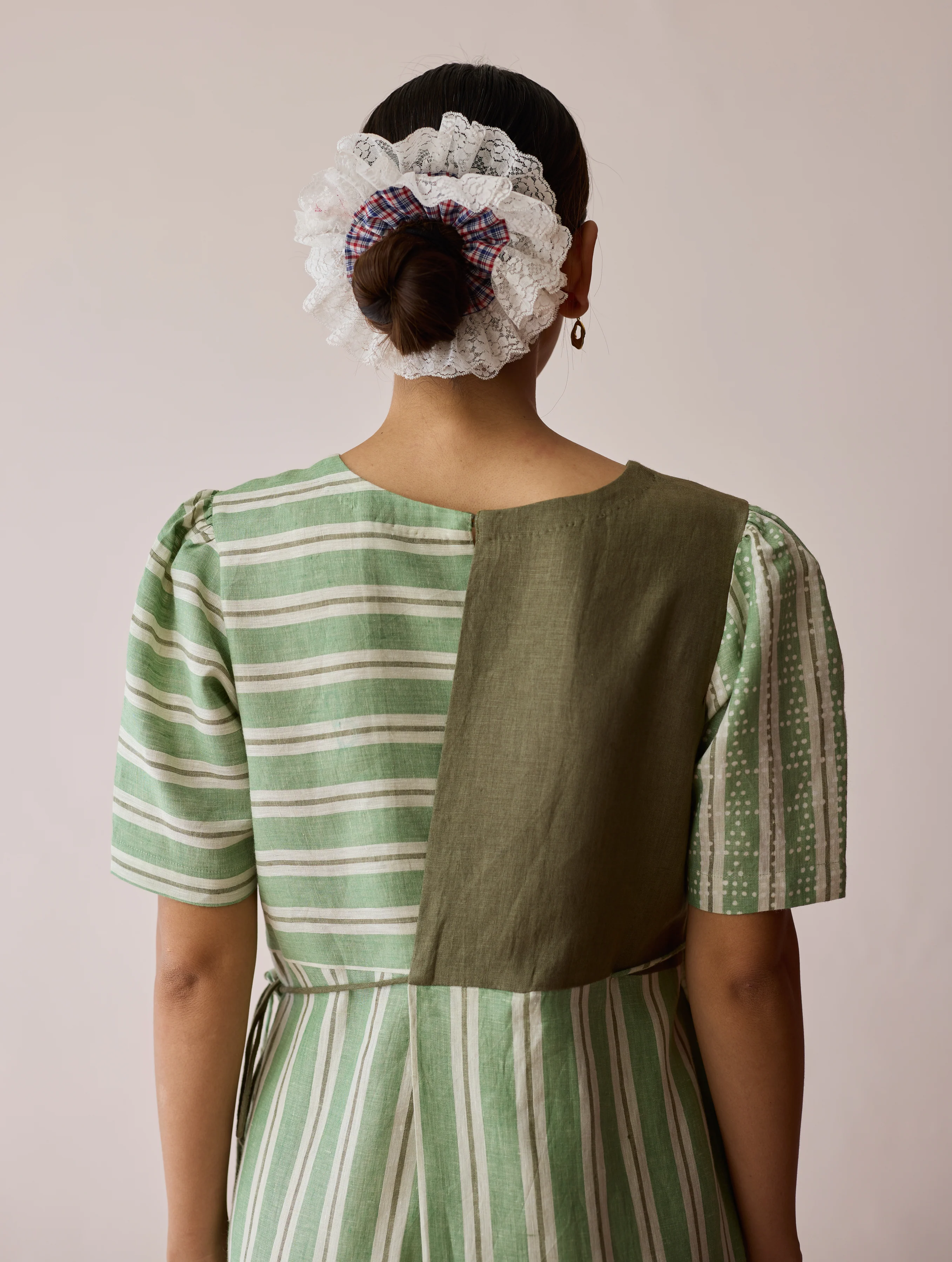 Sola Patchwork Block-Printed Linen Dress - Fern - Image 11