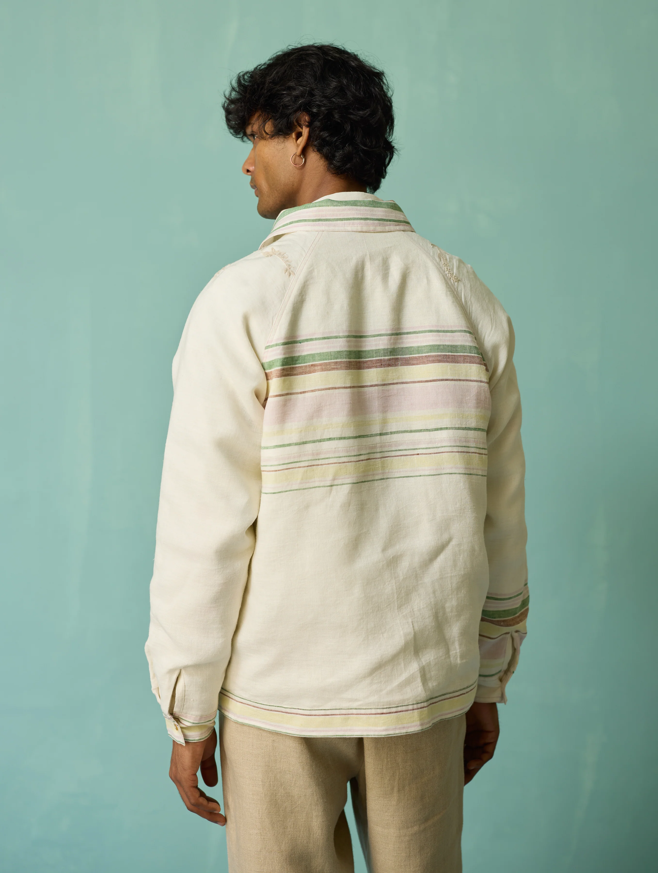 Sorren Hand-Embroidered Border Linen Jacket - Ivory - Image 19