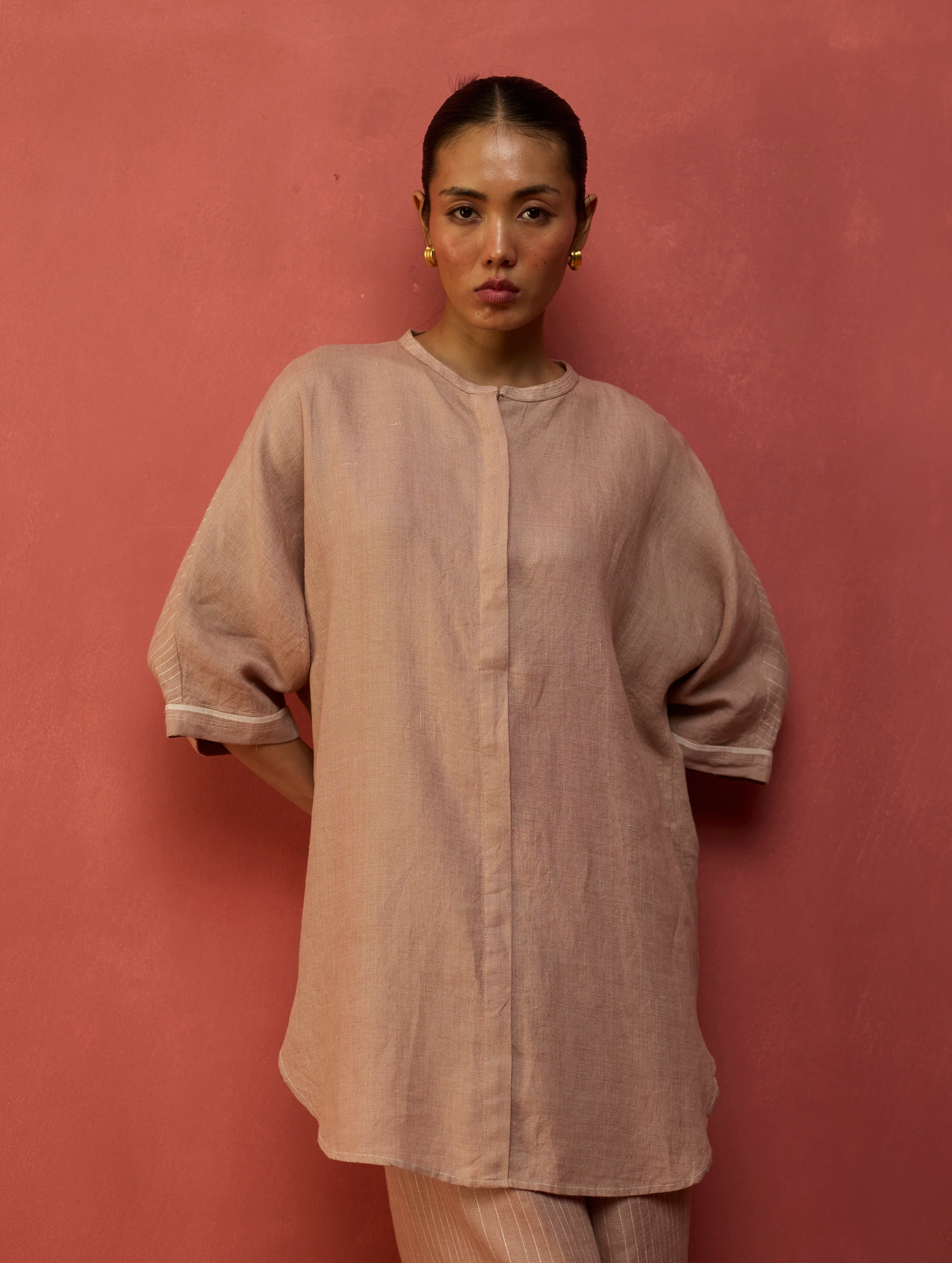 Sumire Curved Hem Linen Co-ord Set - Dusty Rose - Image 2