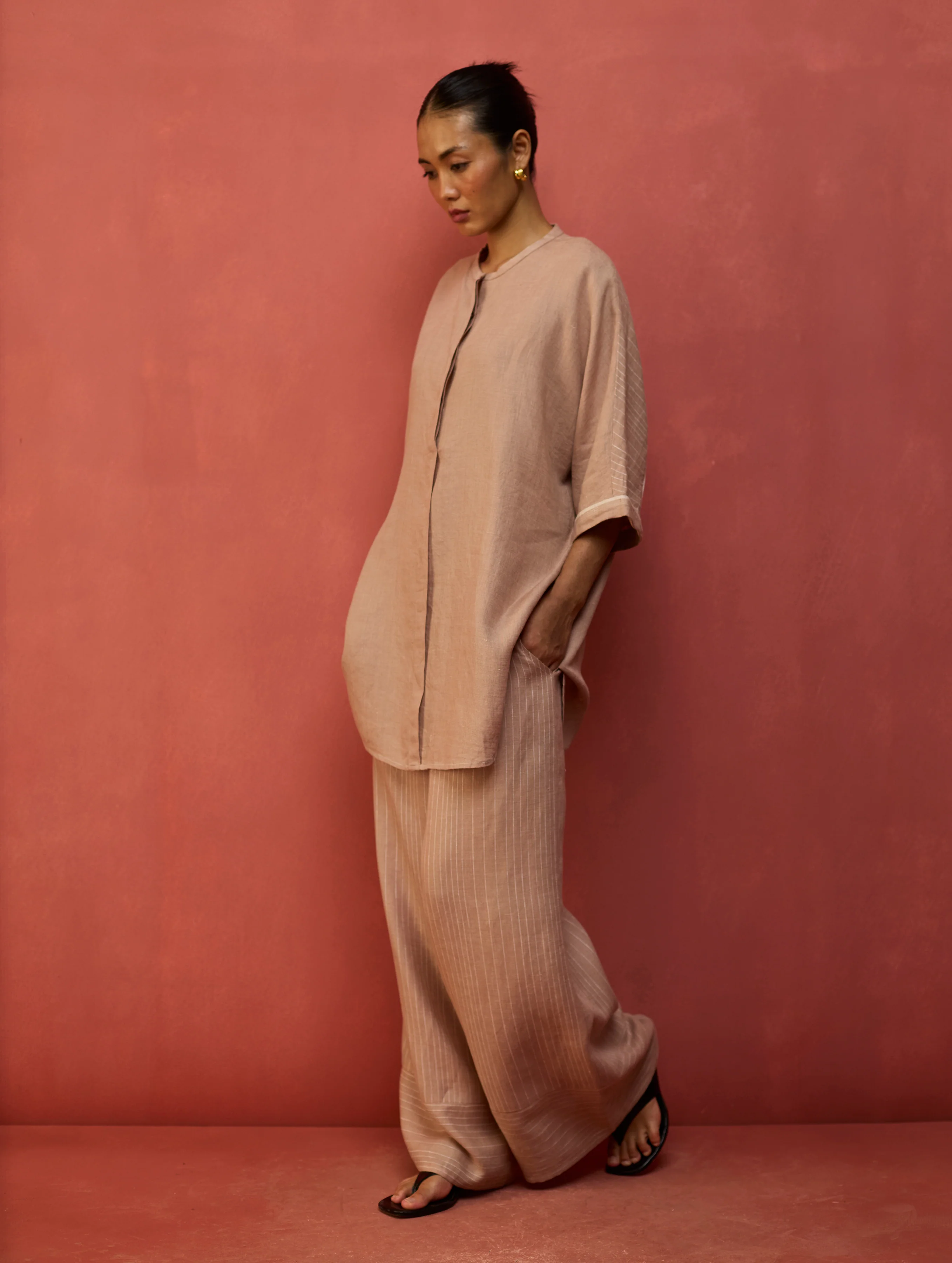 Sumire Curved Hem Linen Co-ord Set - Dusty Rose - Image 3