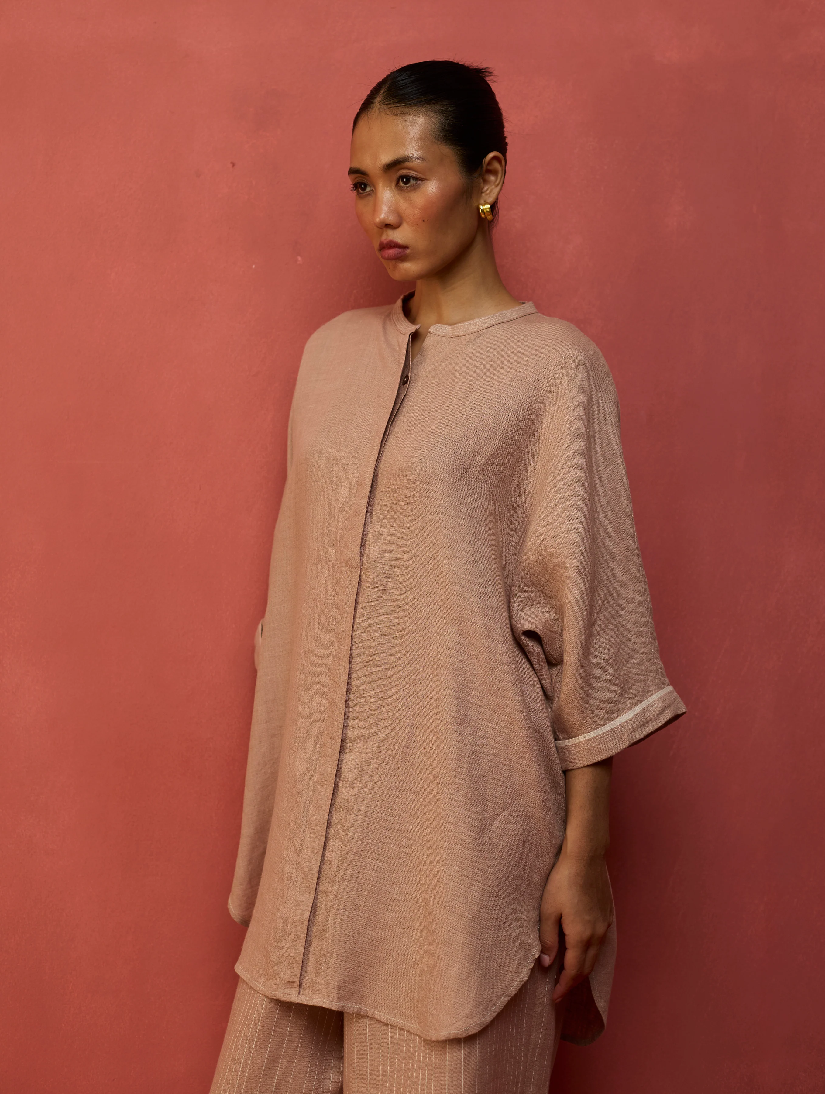 Sumire Curved Hem Linen Co-ord Set - Dusty Rose - Image 4