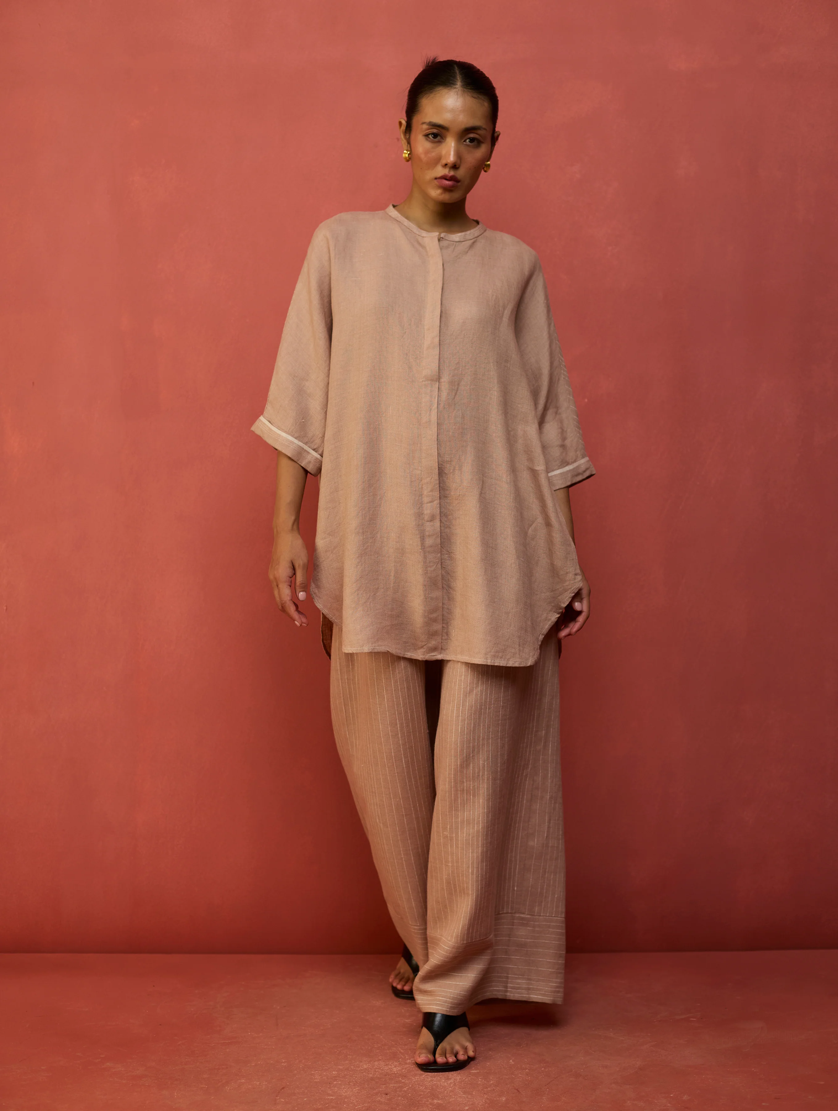 Sumire Curved Hem Linen Co-ord Set - Dusty Rose - Image 6