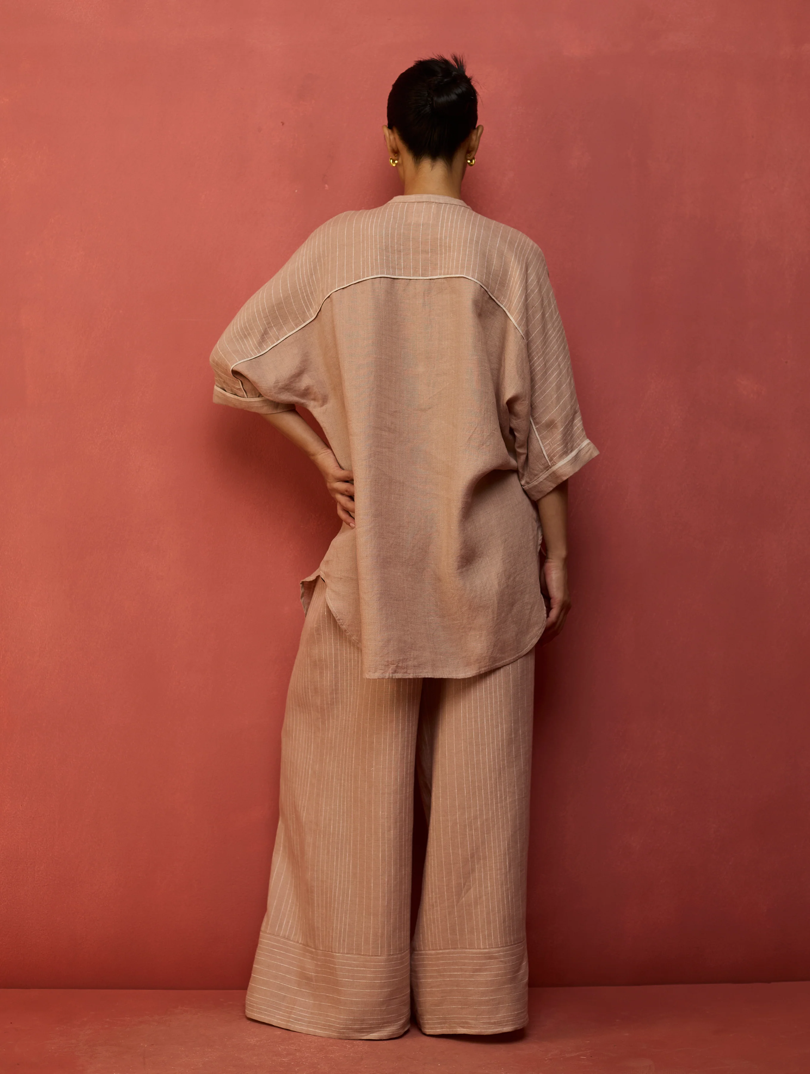 Sumire Curved Hem Linen Co-ord Set - Dusty Rose - Image 7