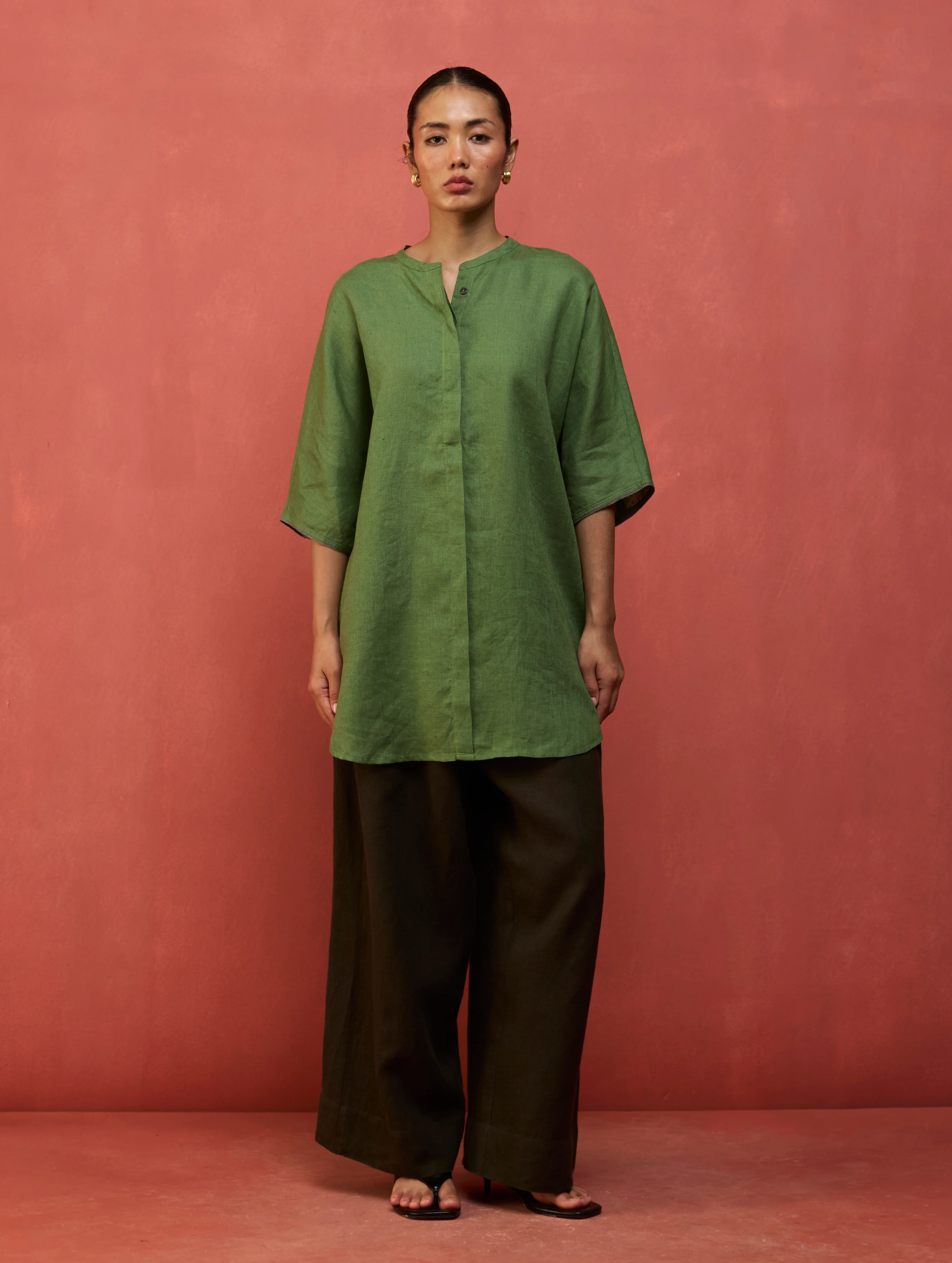 Sumire Curved Hem Linen Co-ord Set - Fern Green - Image 3