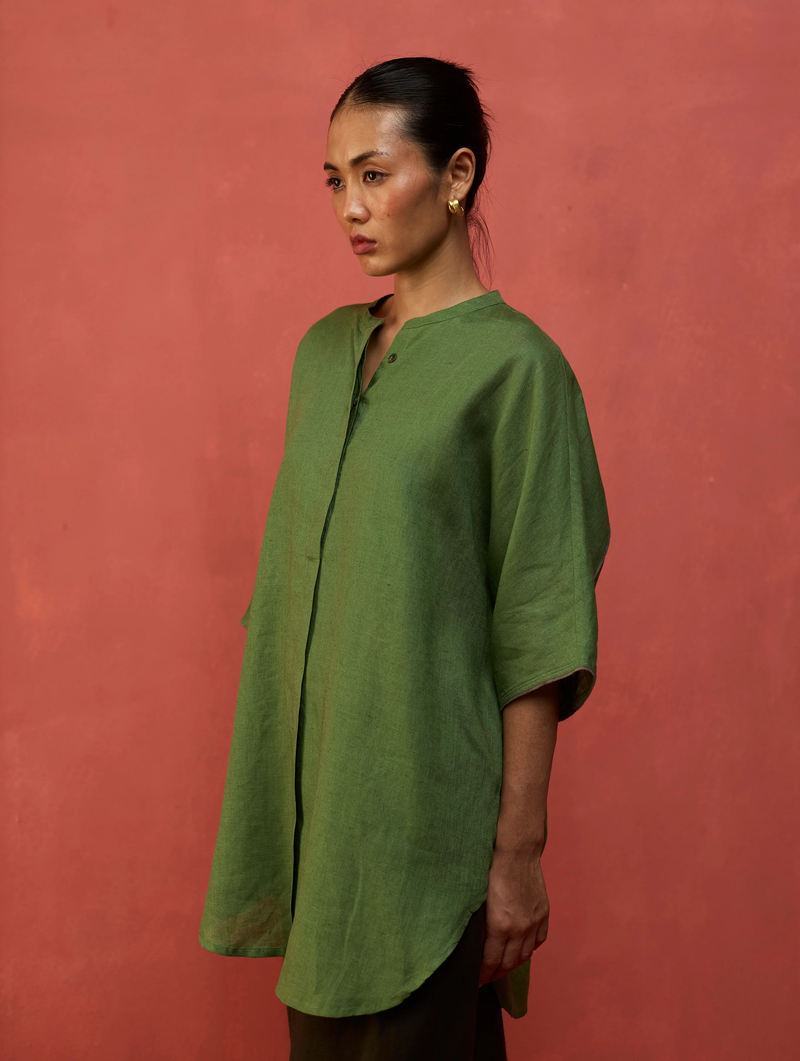Sumire Curved Hem Linen Co-ord Set - Fern Green - Image 4