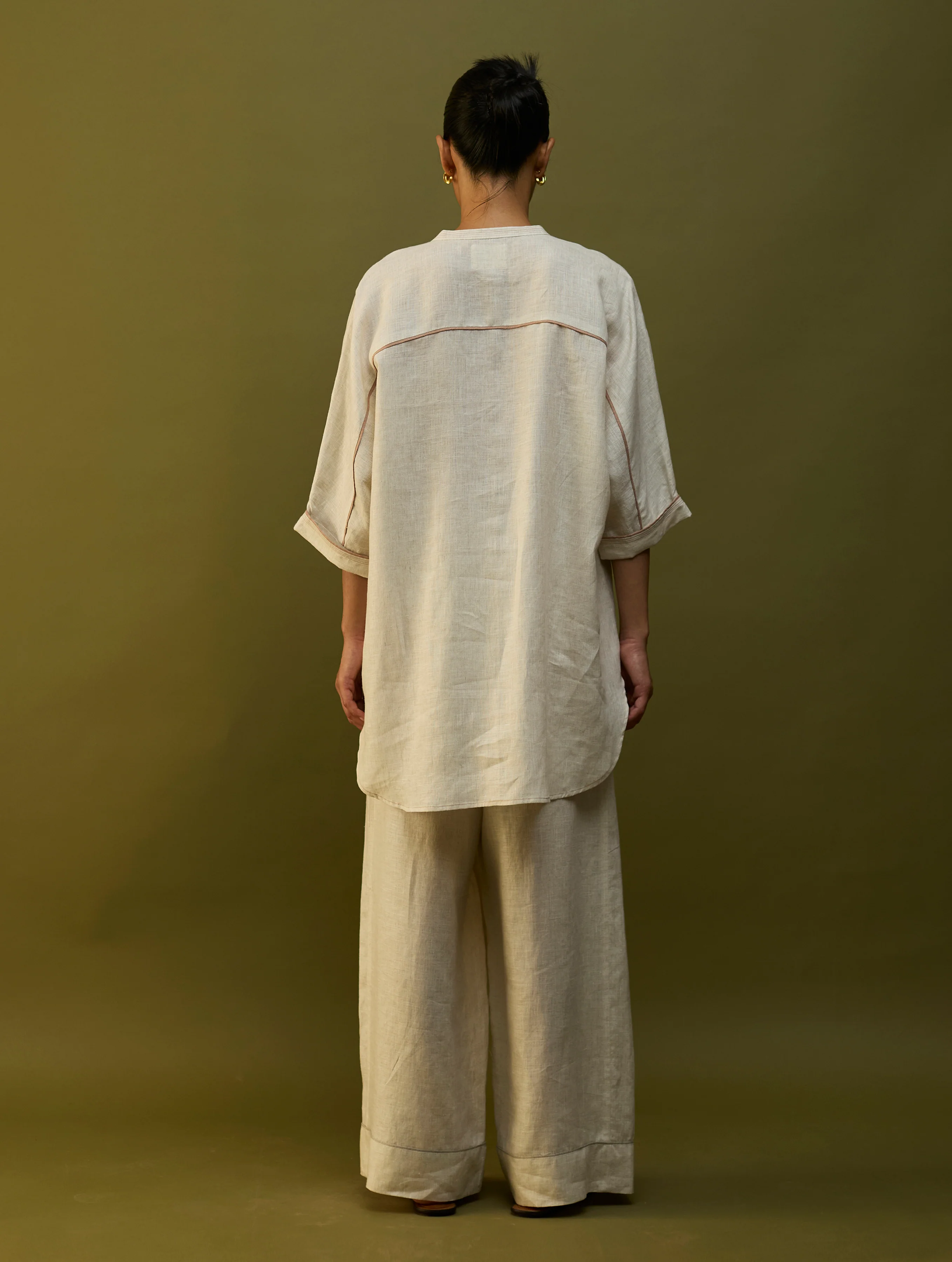 Sumire Curved Hem Linen Co-ord Set - Off White - Image 5