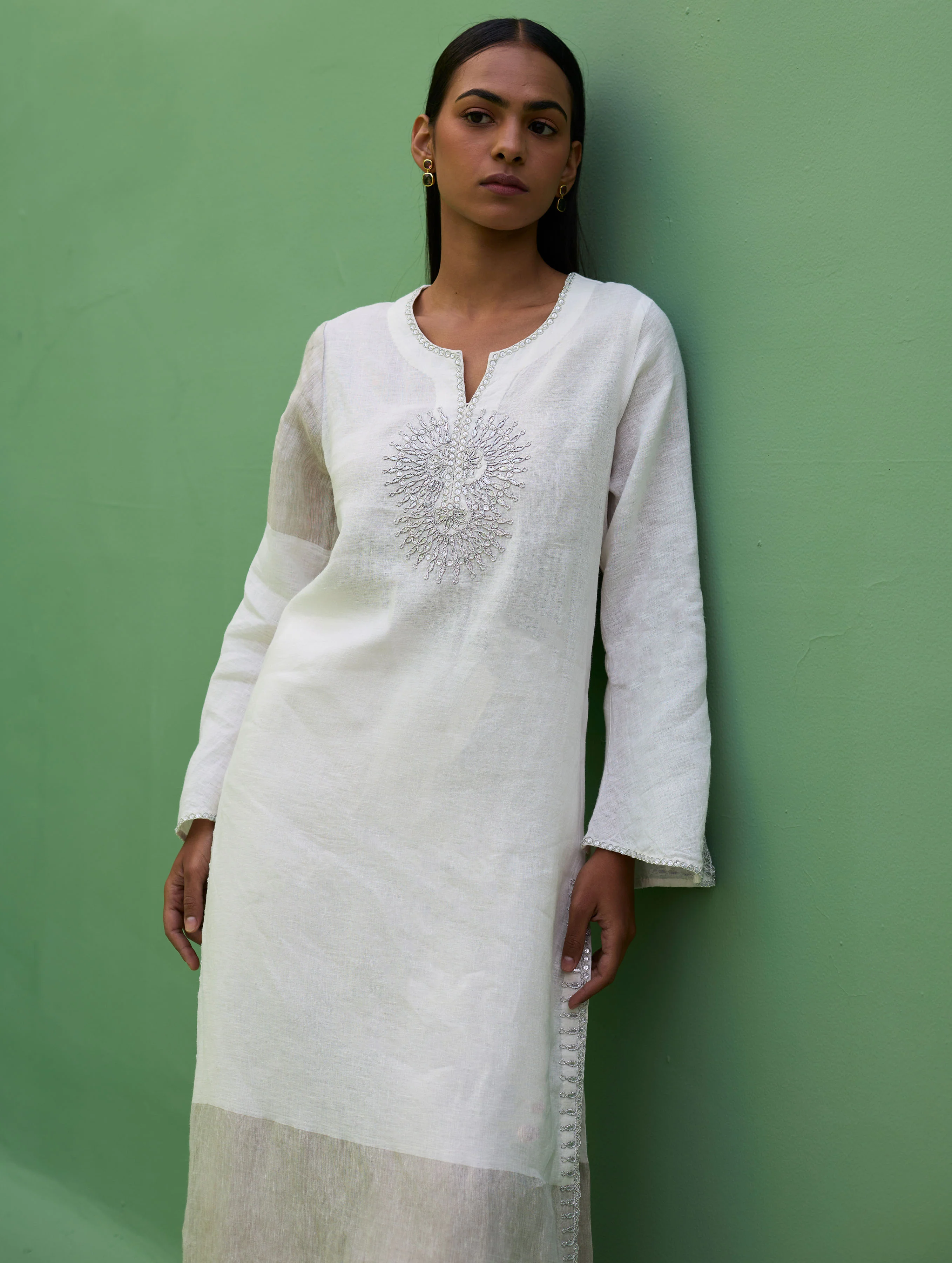 Susie Gotapatti Linen Kurta Set - Metallic Ivory - Image 6