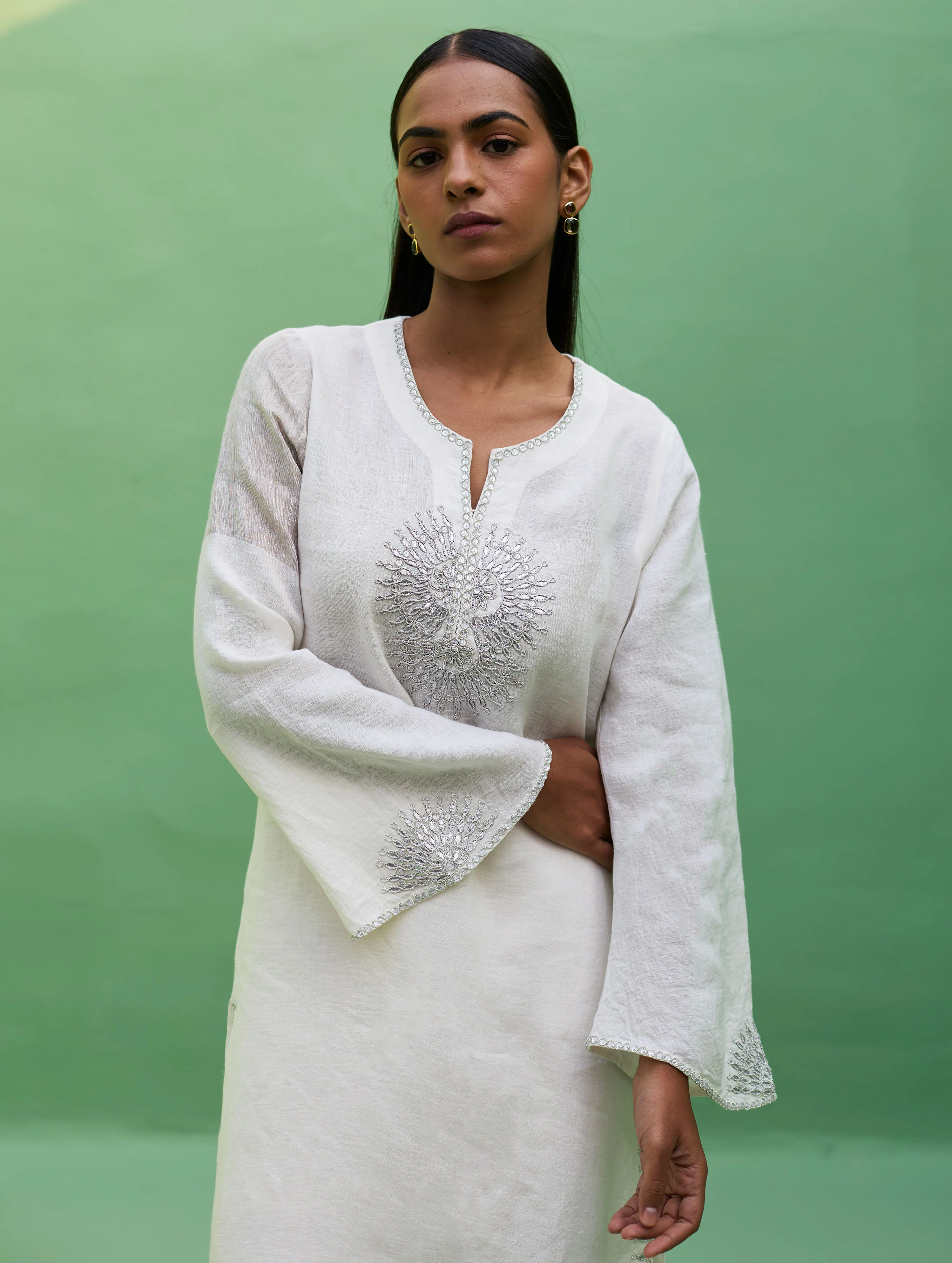 Susie Gotapatti Linen Kurta - Metallic Ivory - Image 2