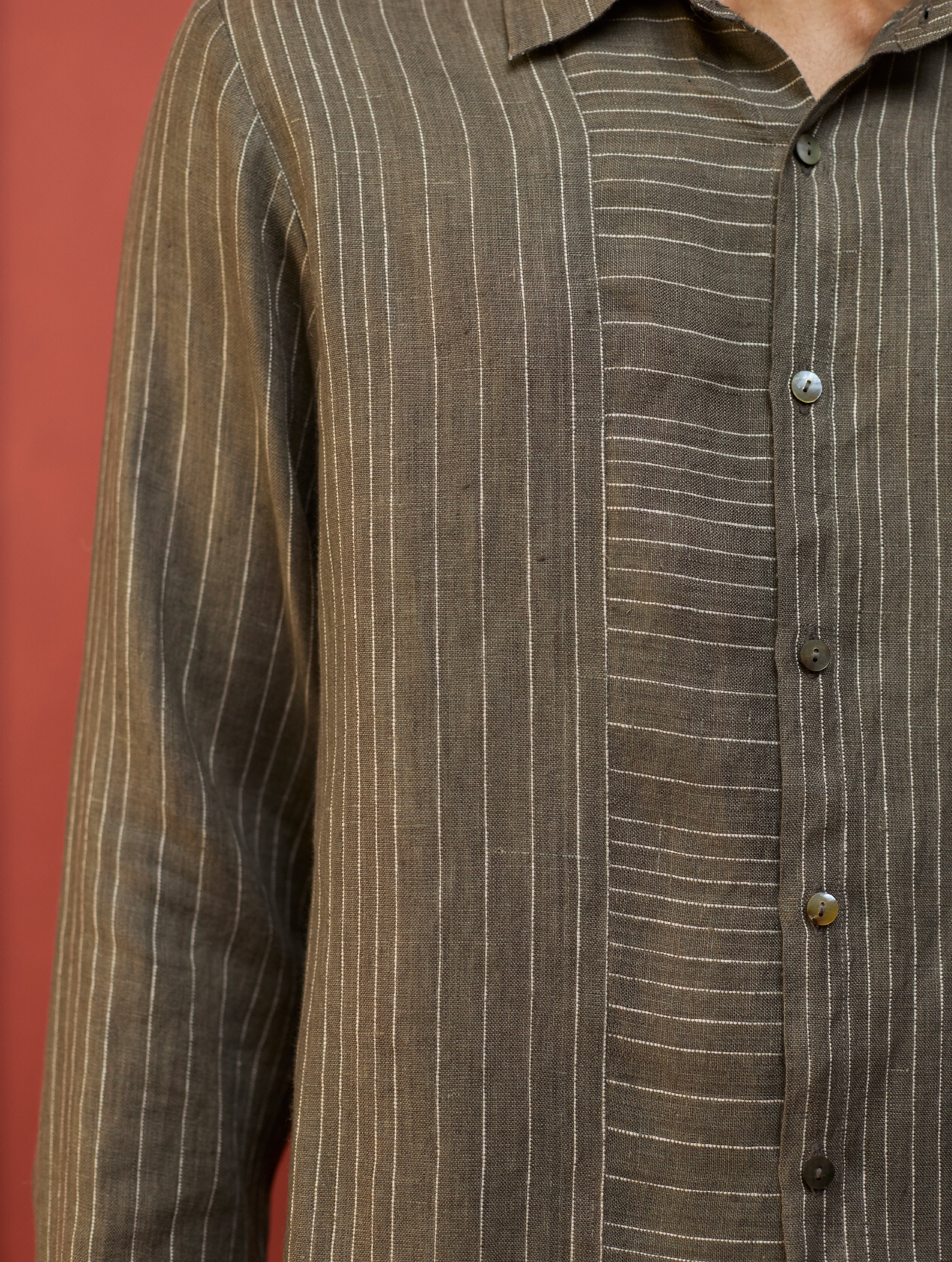 Taka Panelled Stripe Linen Shirt - Grey - Image 11