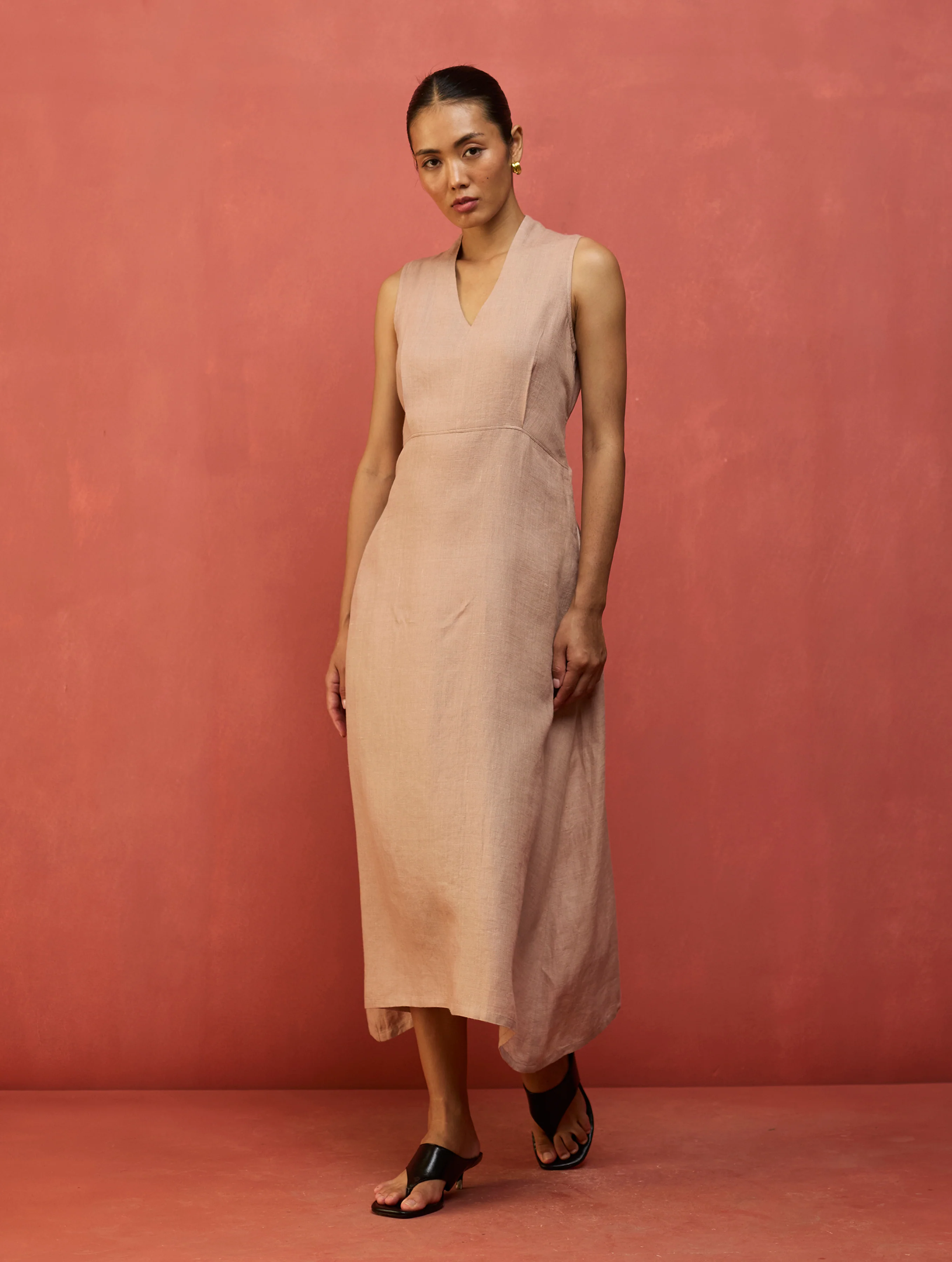 Tako Sleeveless Linen Knot Dress - Dusty Rose - Image 2