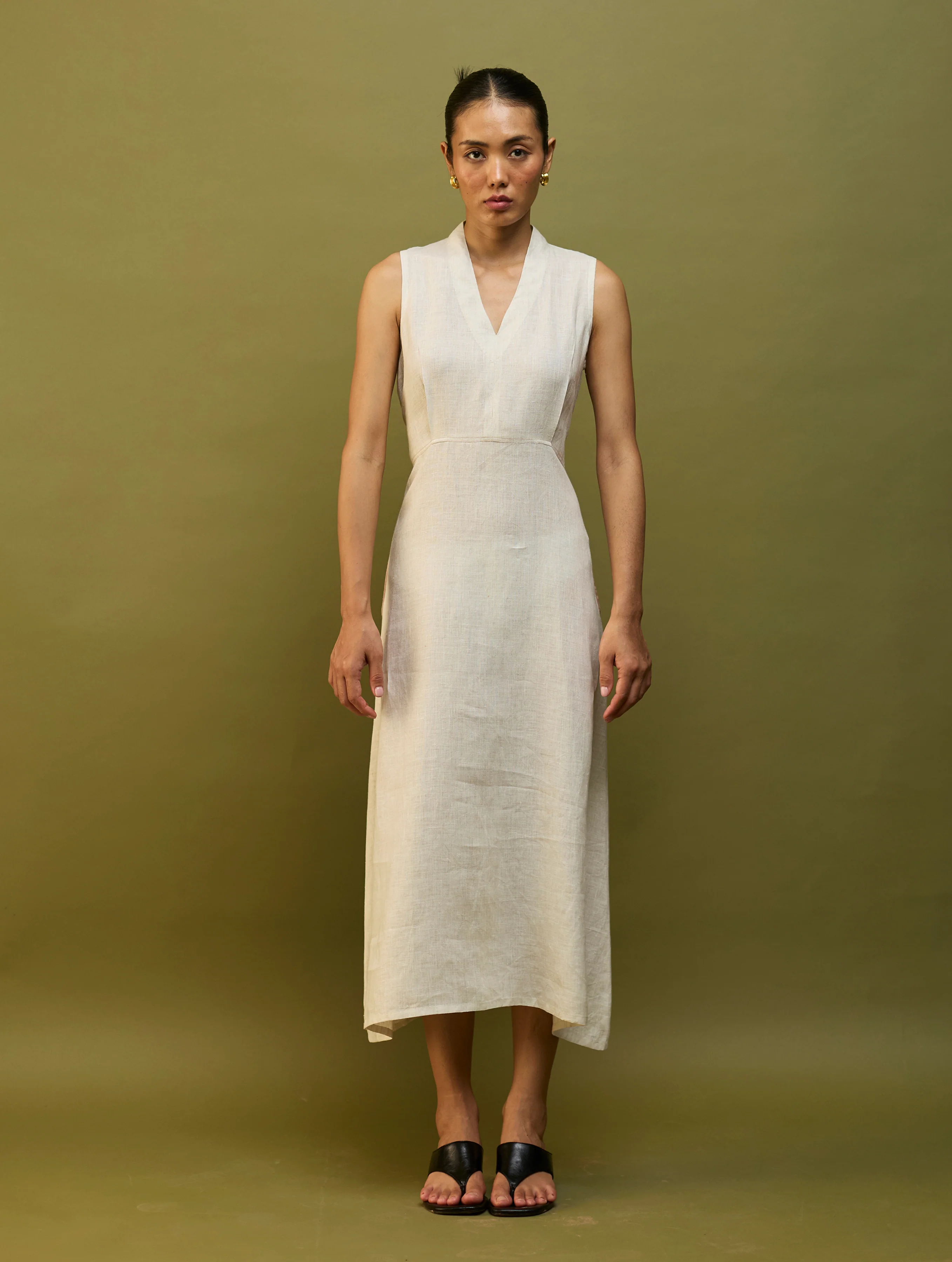 Tako Sleeveless Linen Knot Dress - Off White - Image 3