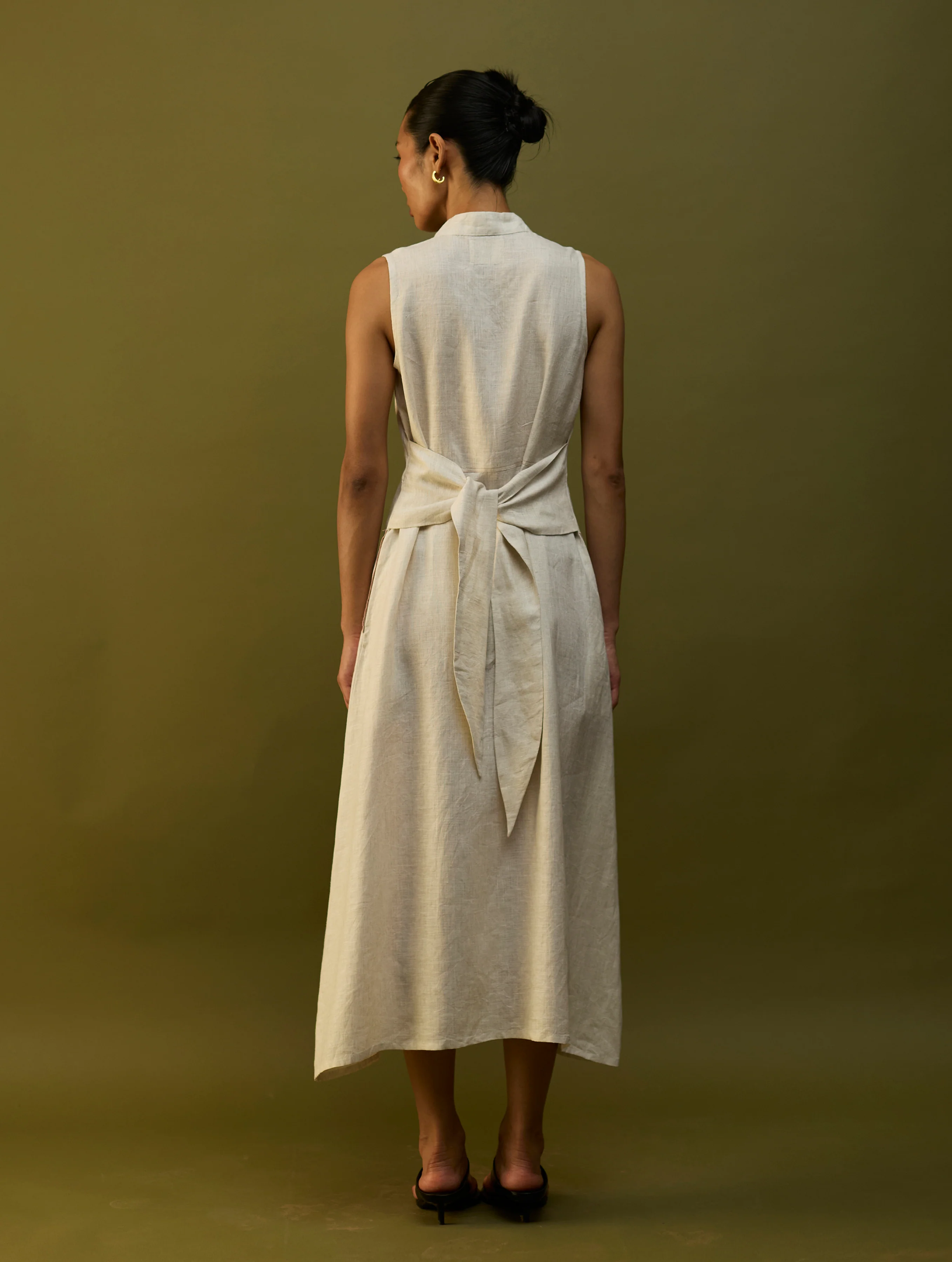 Tako Sleeveless Linen Knot Dress - Off White - Image 6