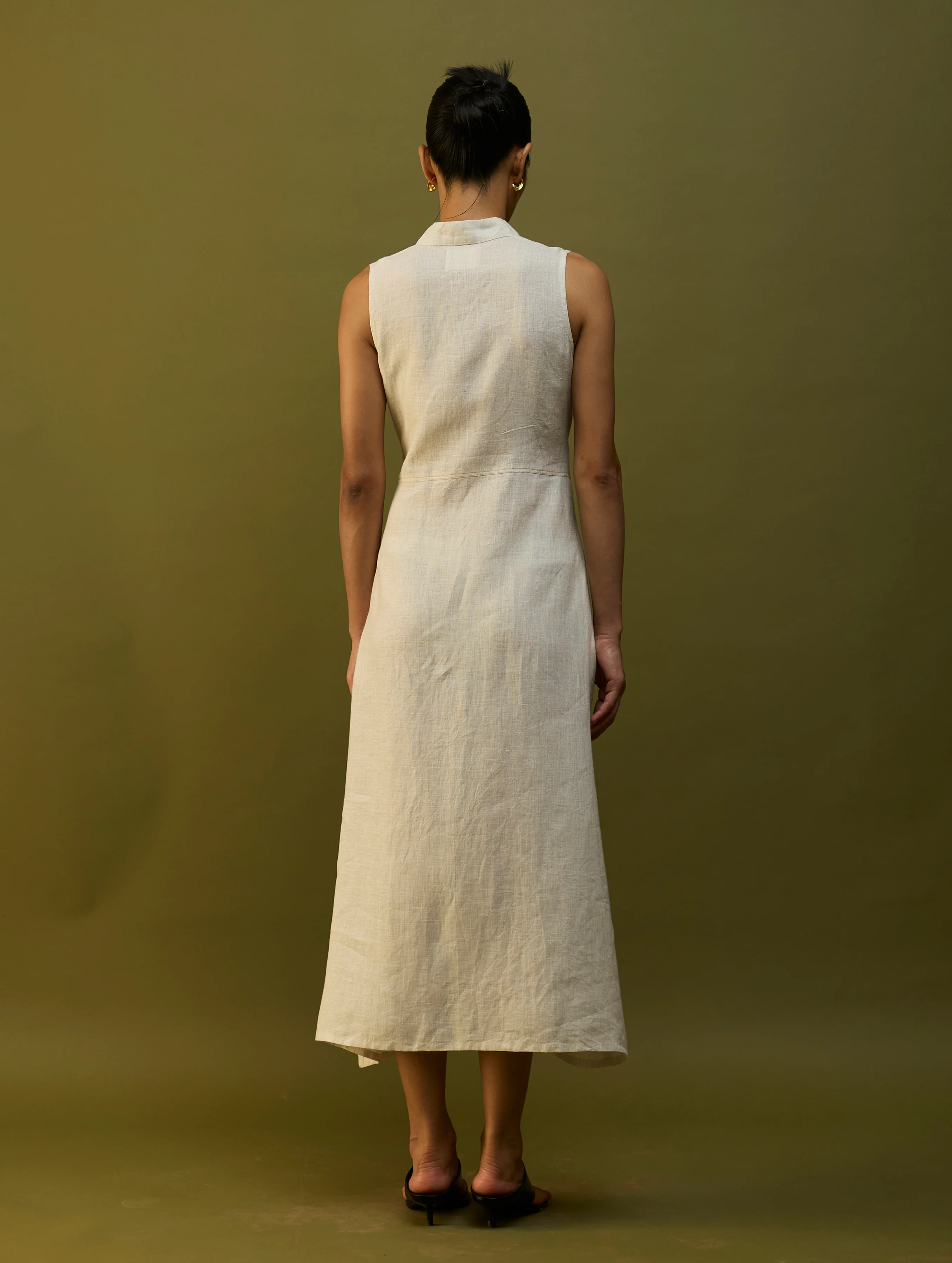 Tako Sleeveless Linen Knot Dress - Off White - Image 7