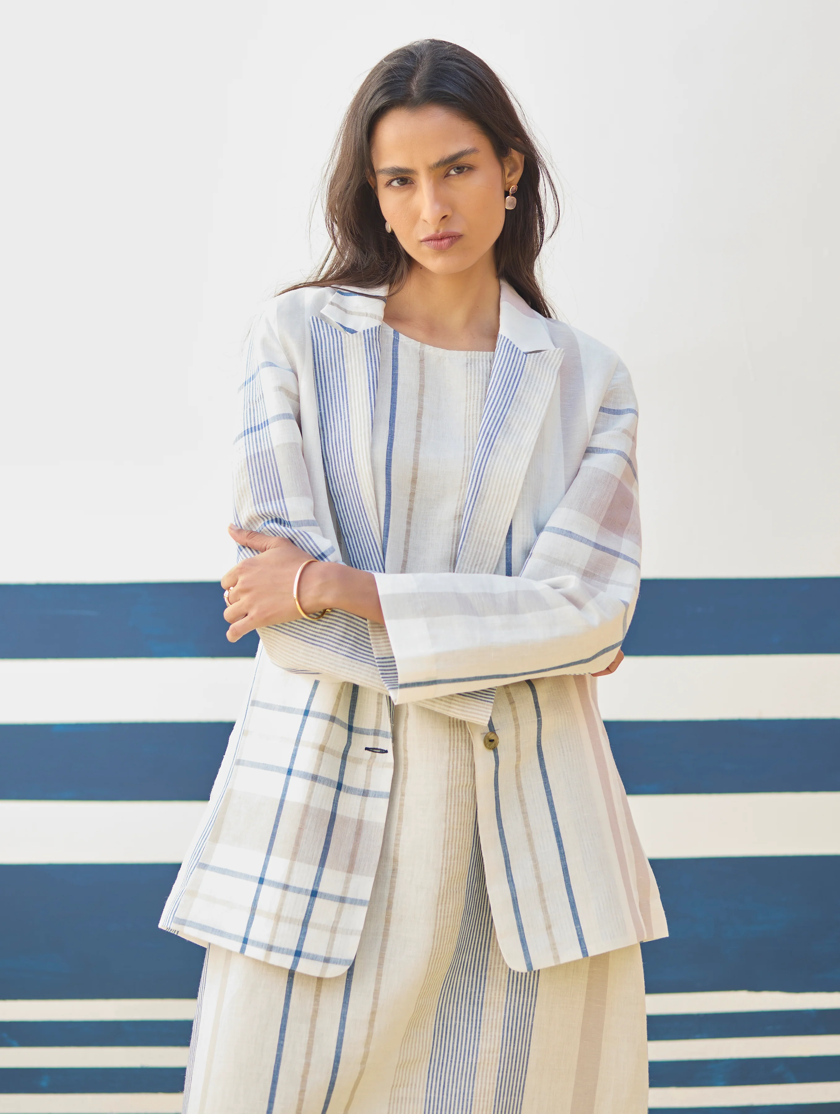 Talia Check Linen Summer Blazer
- Ivory - Image 3