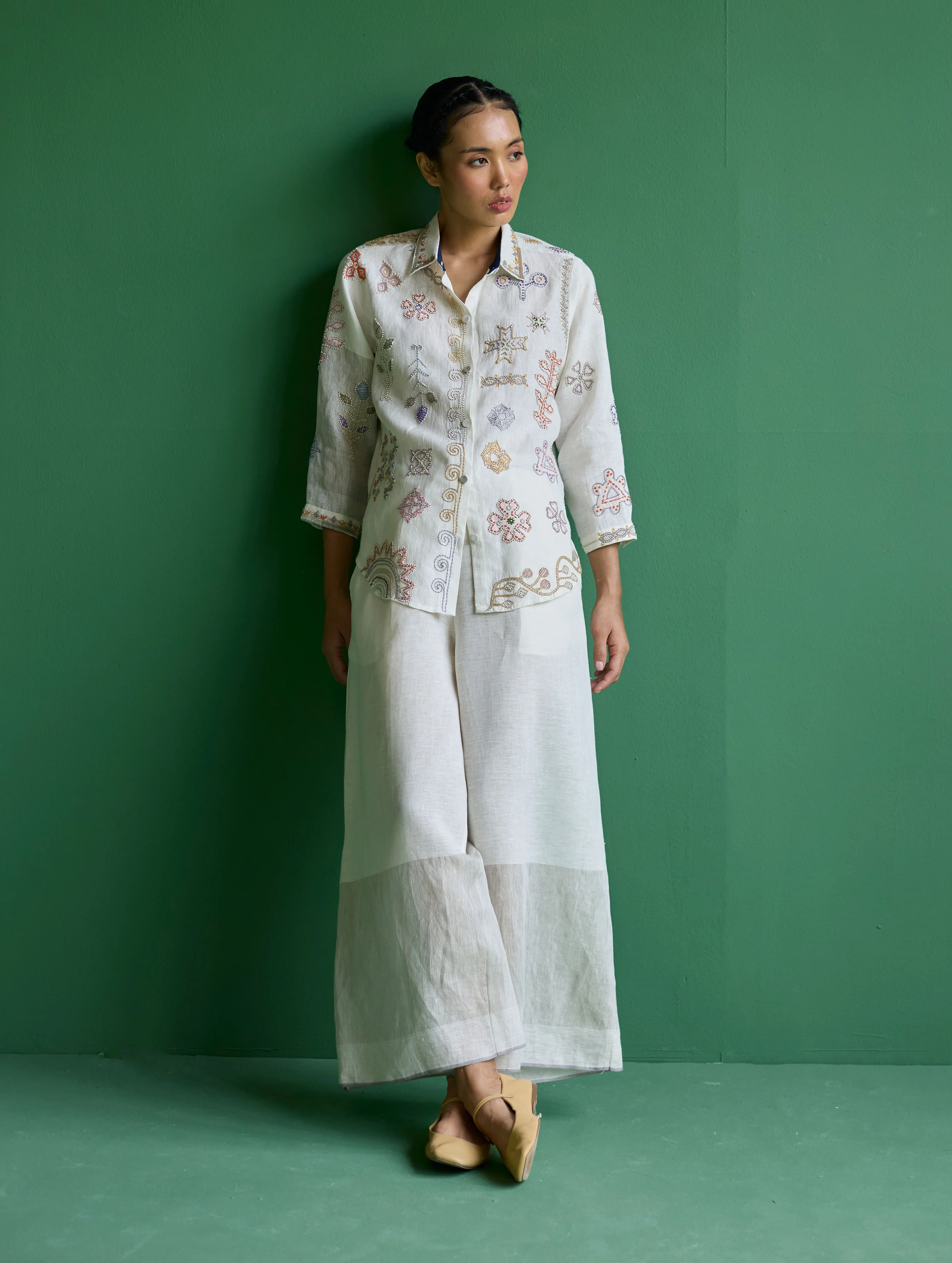 Tansa Hand-Embroidered Co-ord Set - Ivory - Image 2