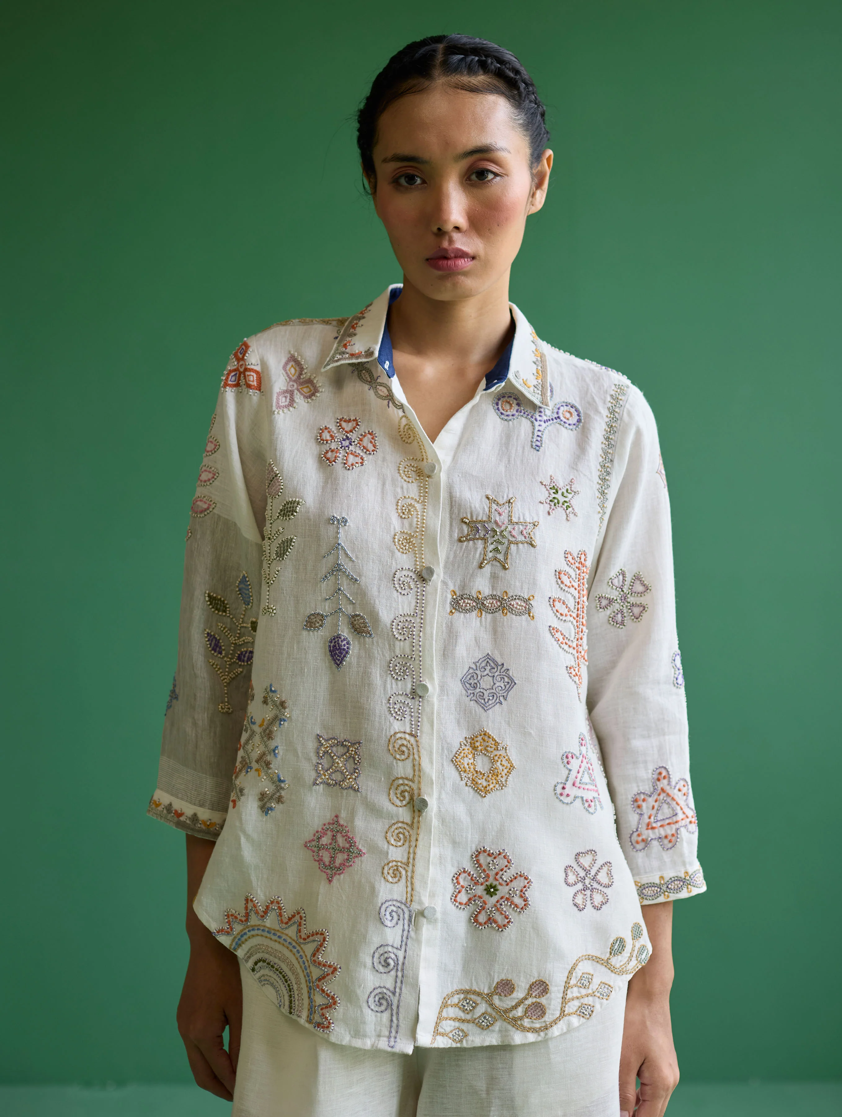 Tansa Hand-Embroidered Co-ord Set - Ivory - Image 3