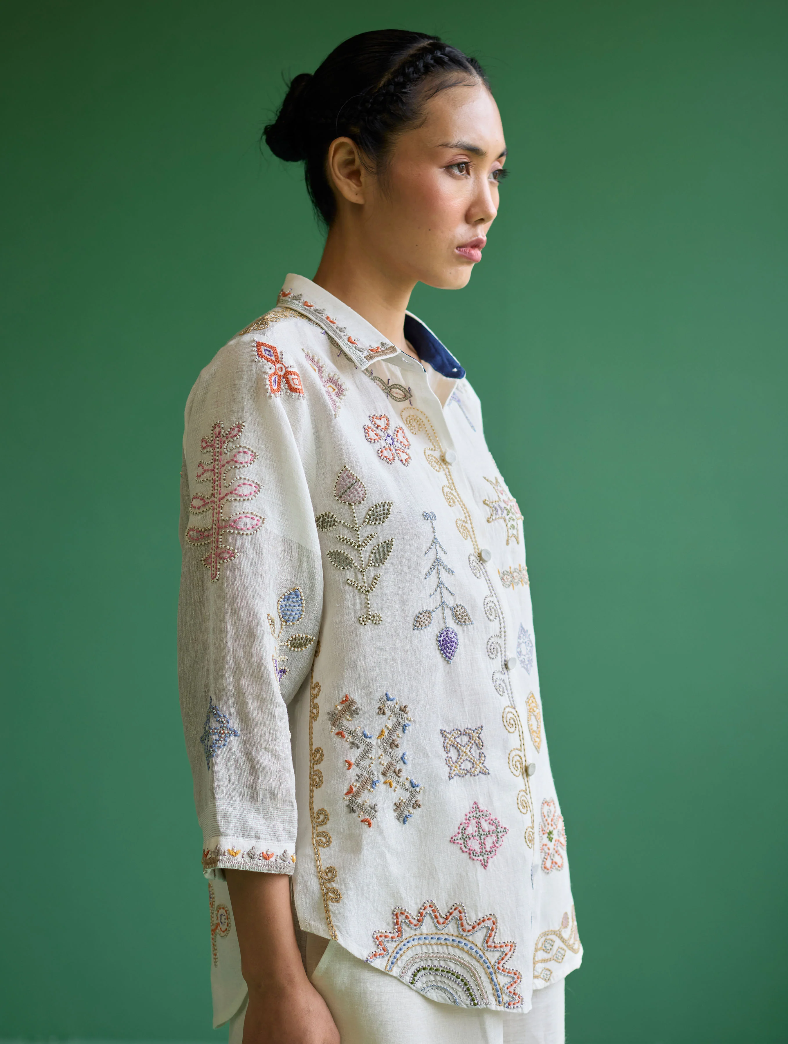 Tansa Hand-Embroidered Co-ord Set - Ivory - Image 7