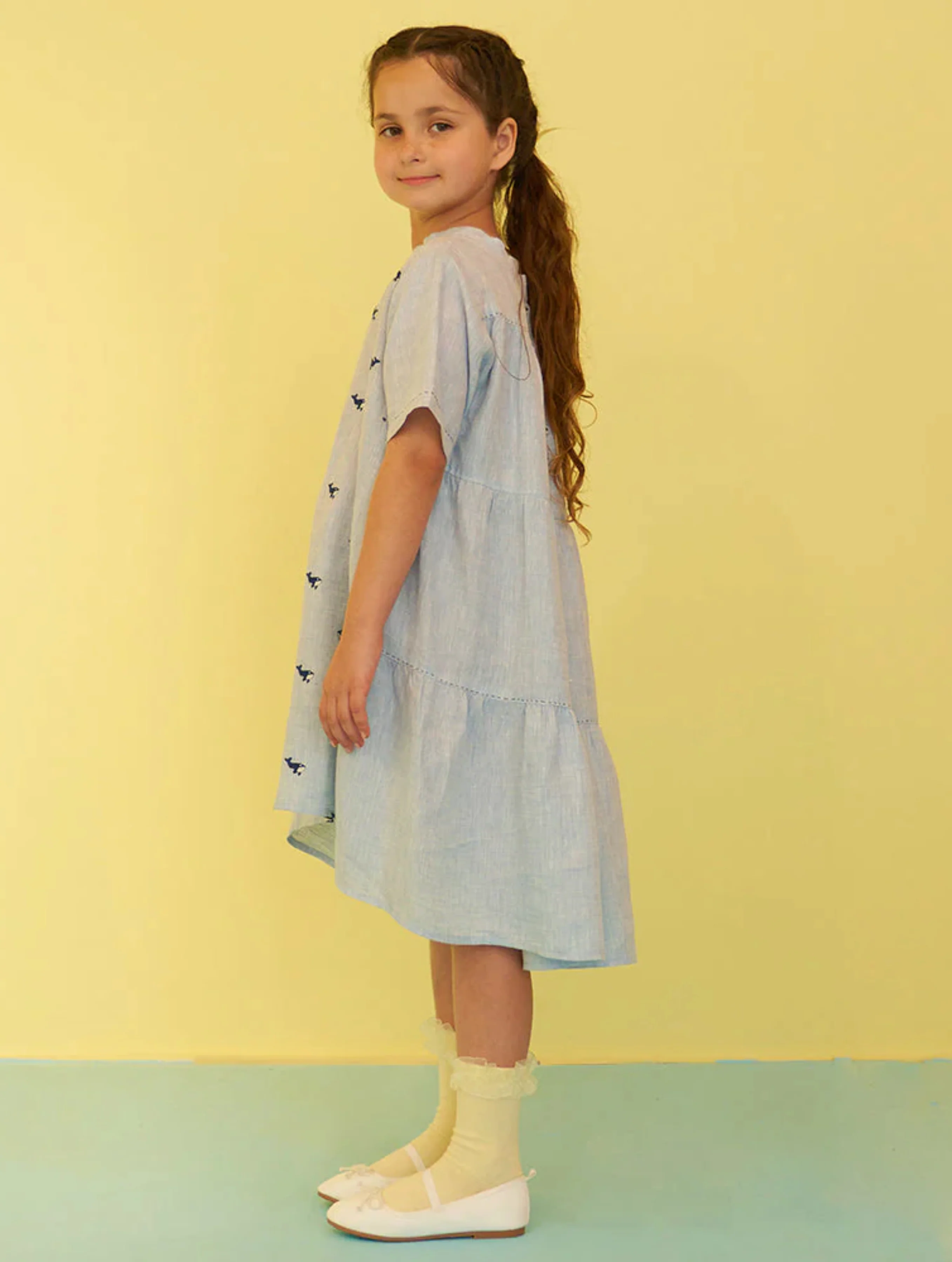 Tessa Embroidered Linen Dress - Sky - Image 4