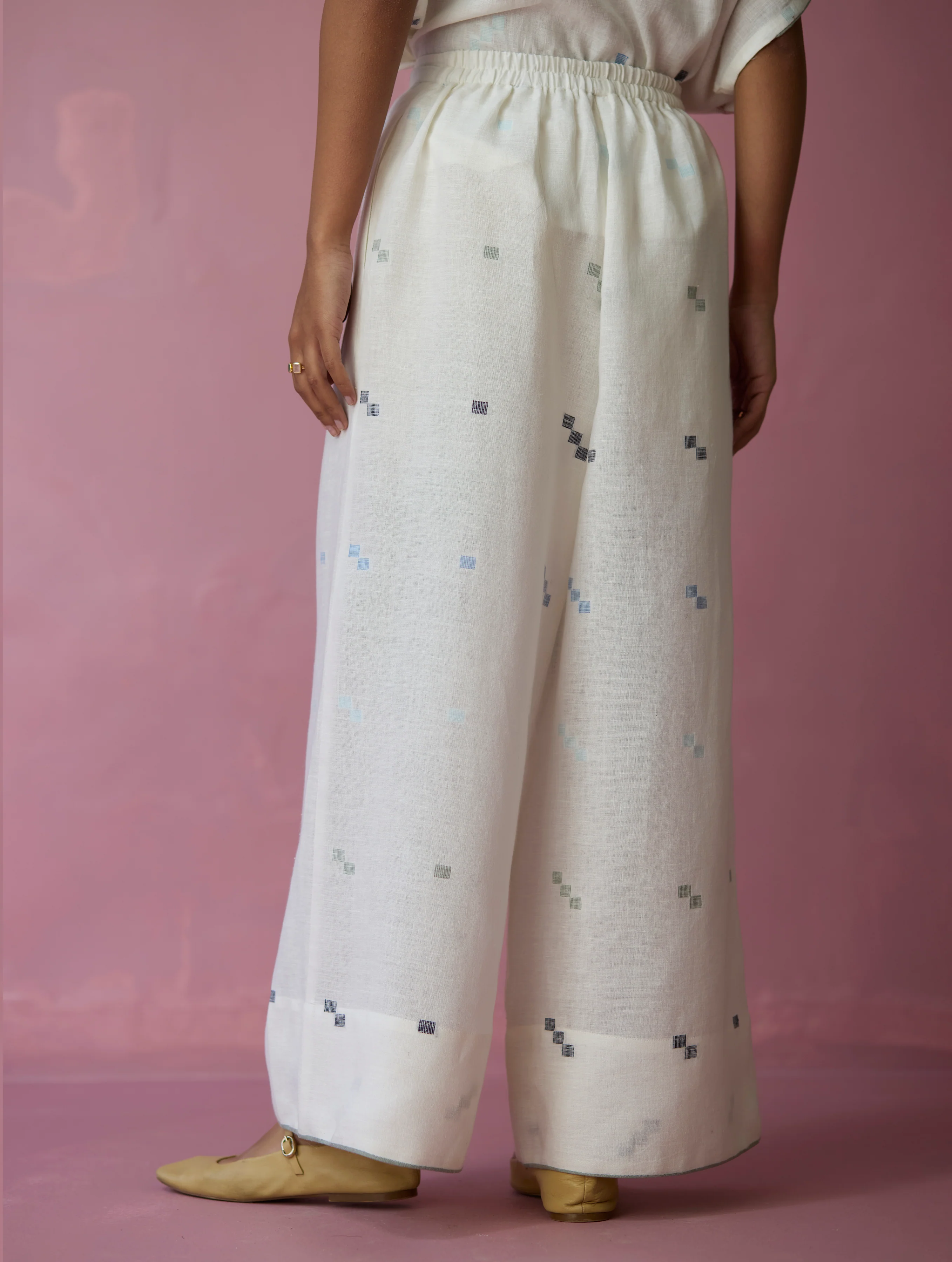 Umami Jamdani Linen Culottes - Ivory - Image 6