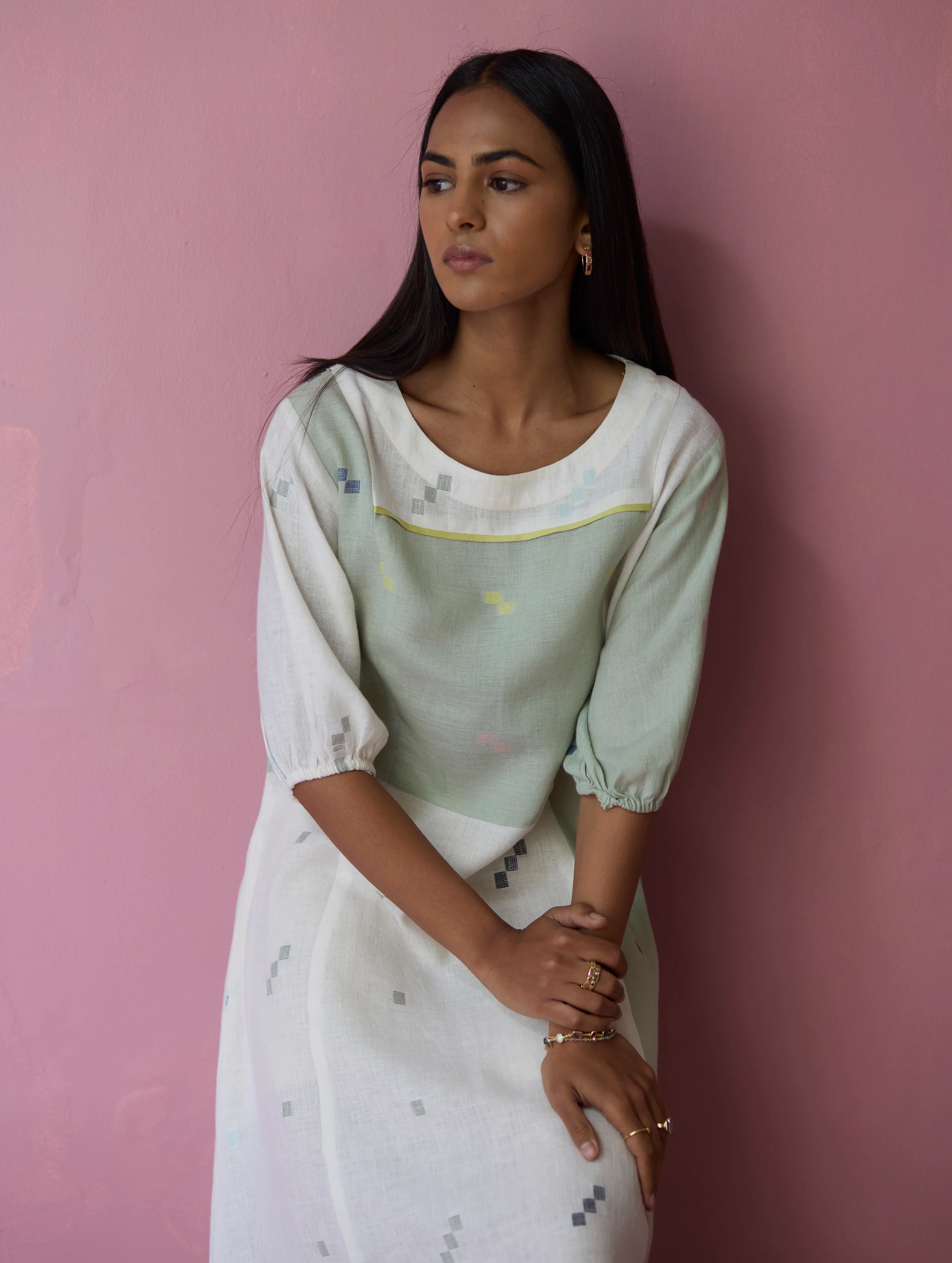 Vani Patchwork Jamdani Linen Dress - Image 2