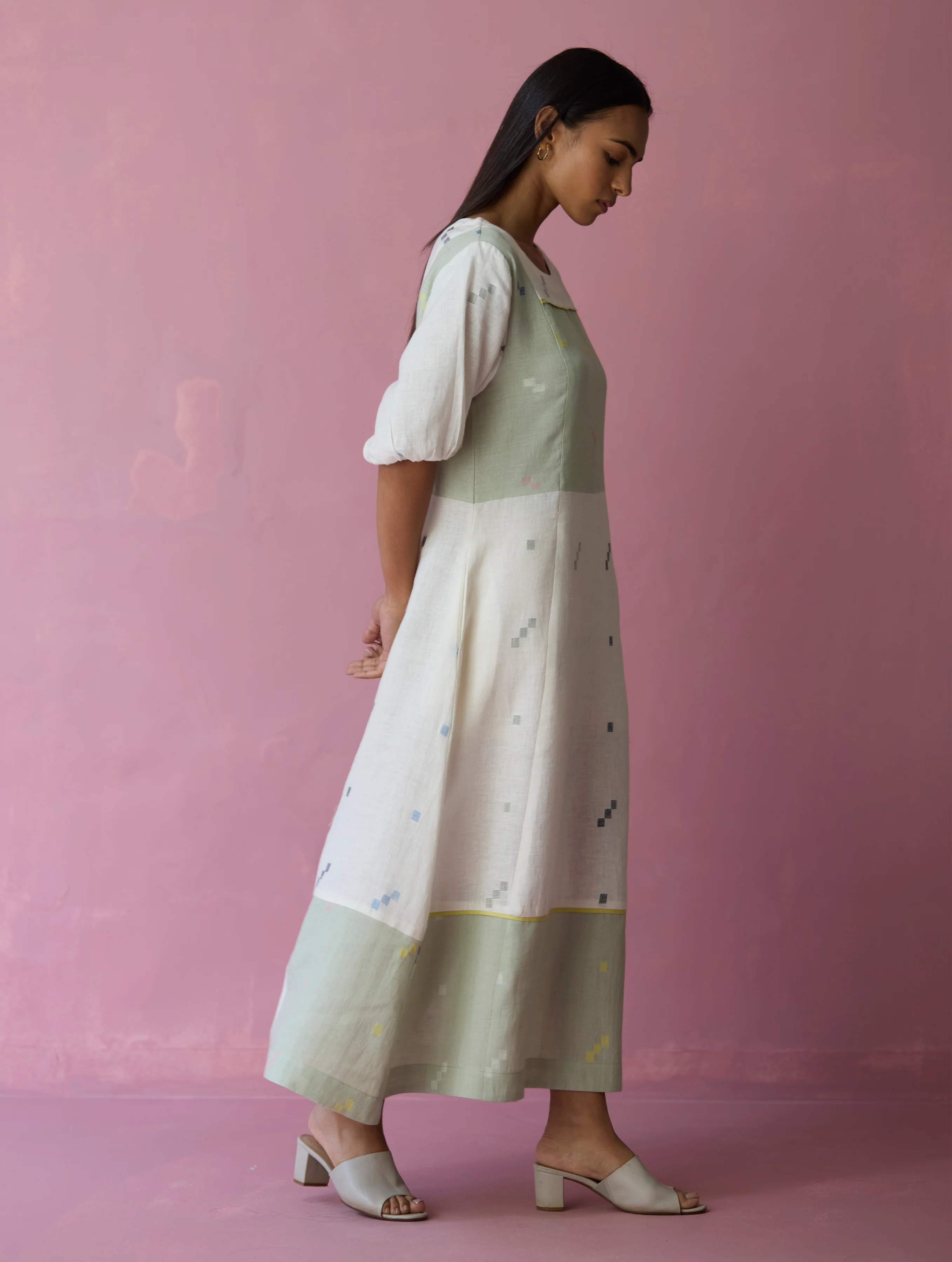Vani Patchwork Jamdani Linen Dress - Image 3