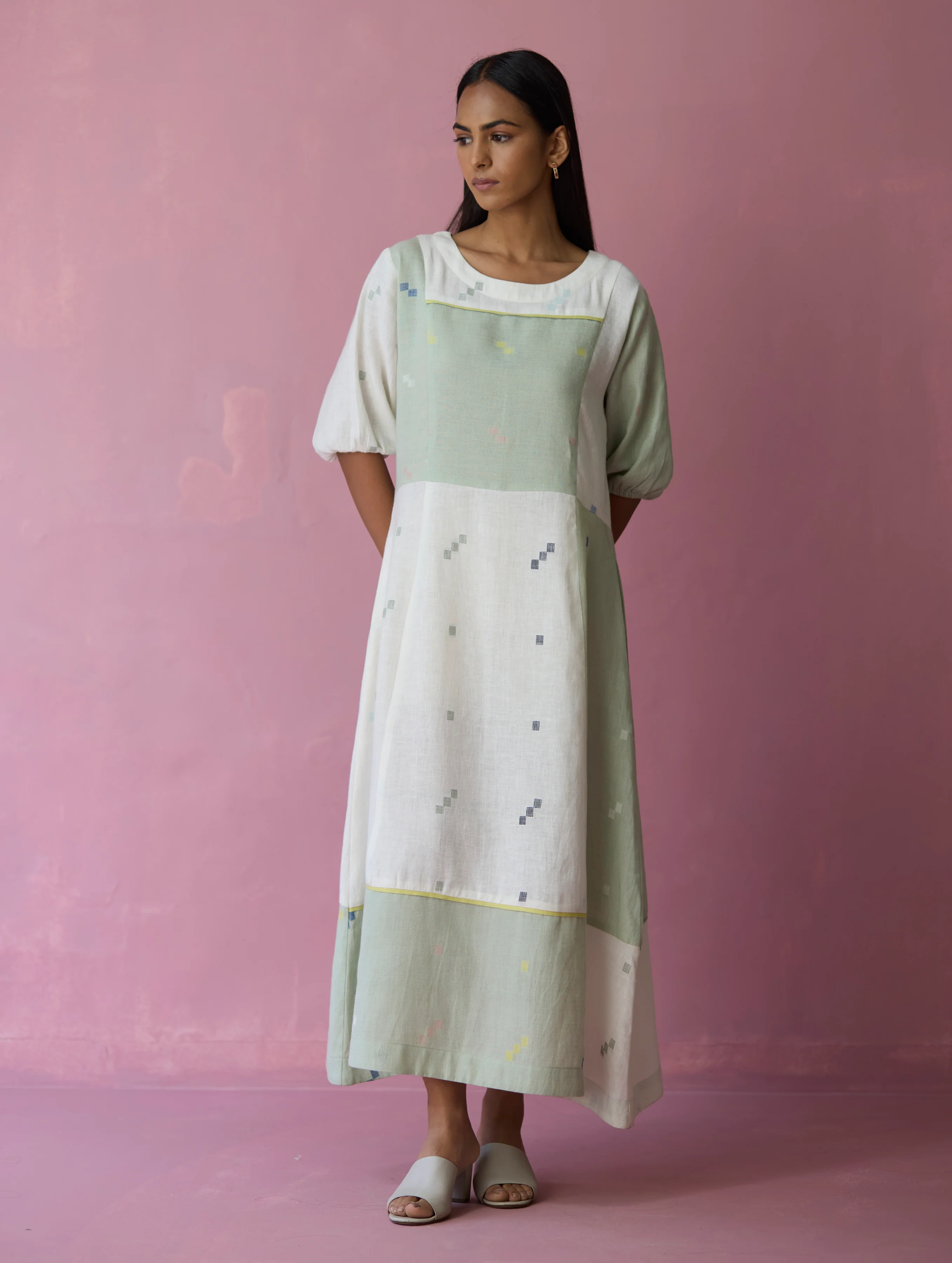 Vani Patchwork Jamdani Linen Dress - Image 4