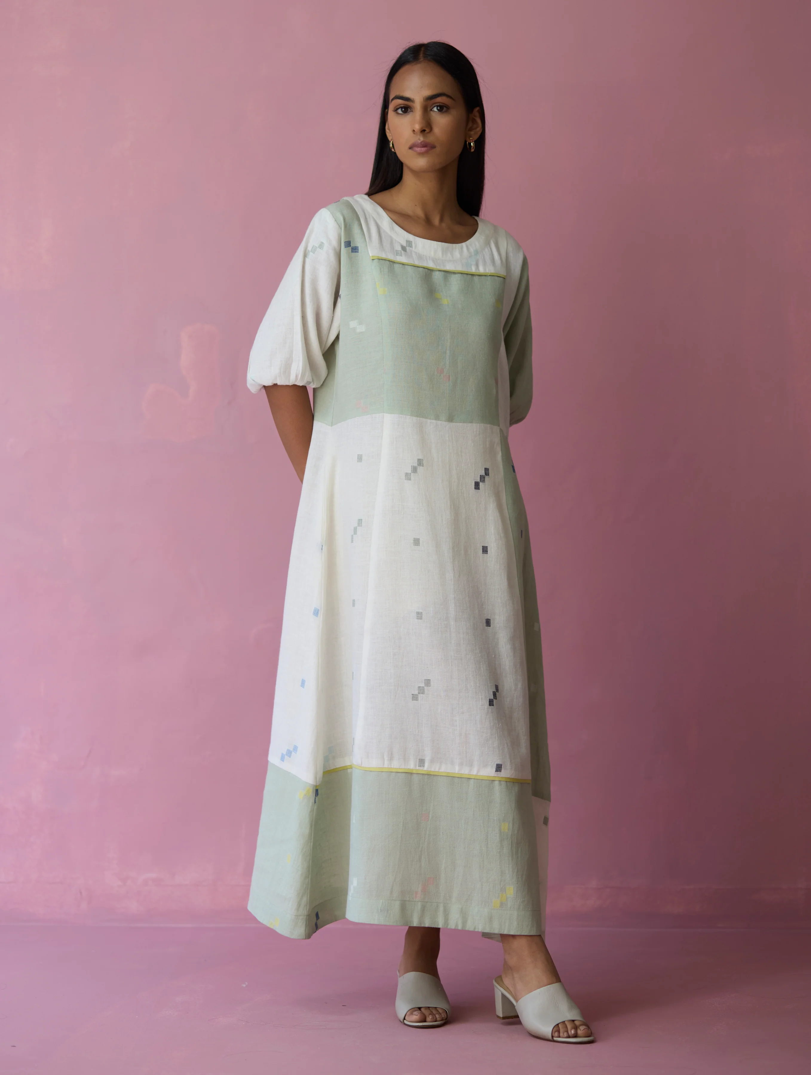 Vani Patchwork Jamdani Linen Dress - Image 7