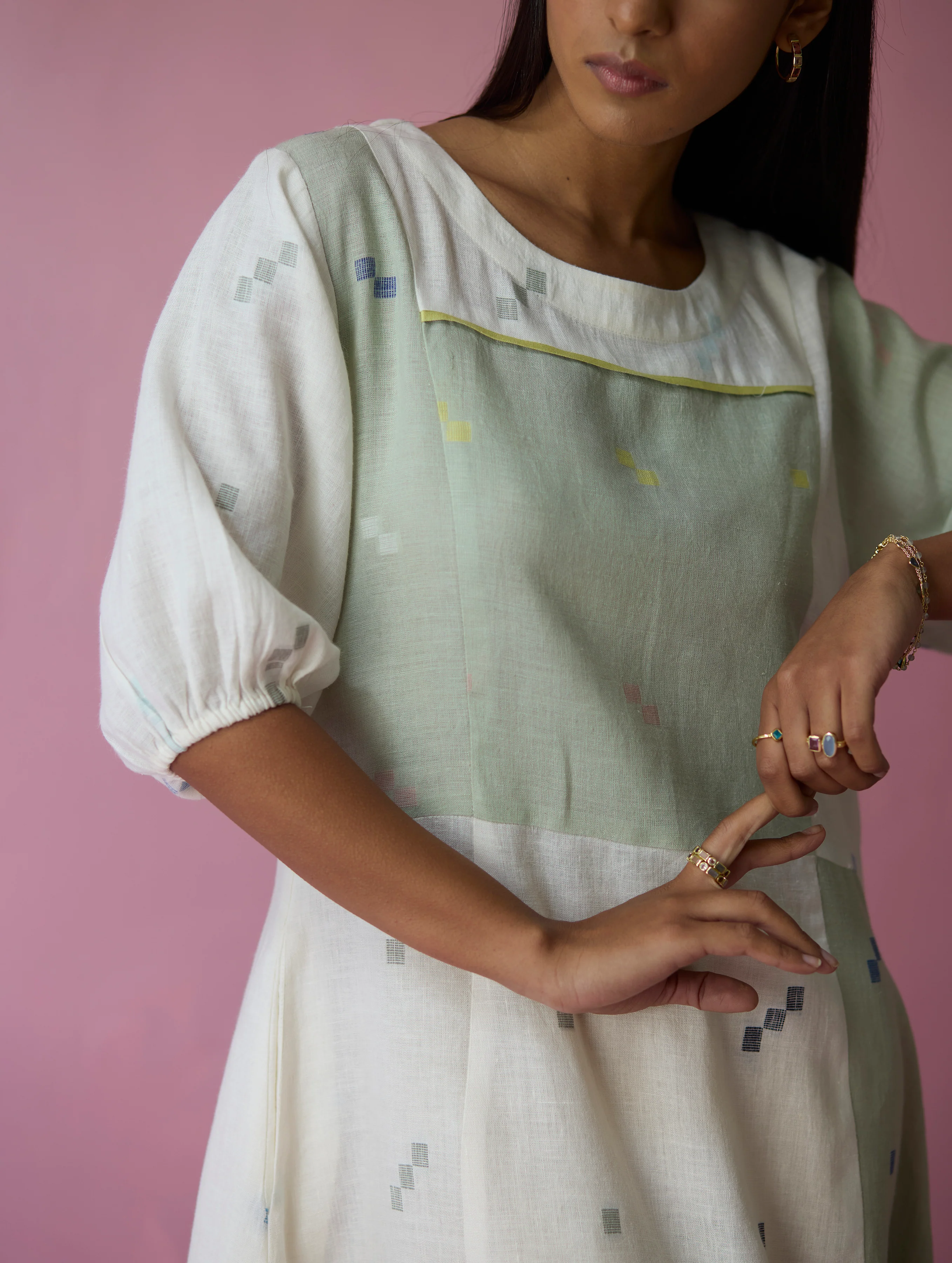 Vani Patchwork Jamdani Linen Dress - Image 8