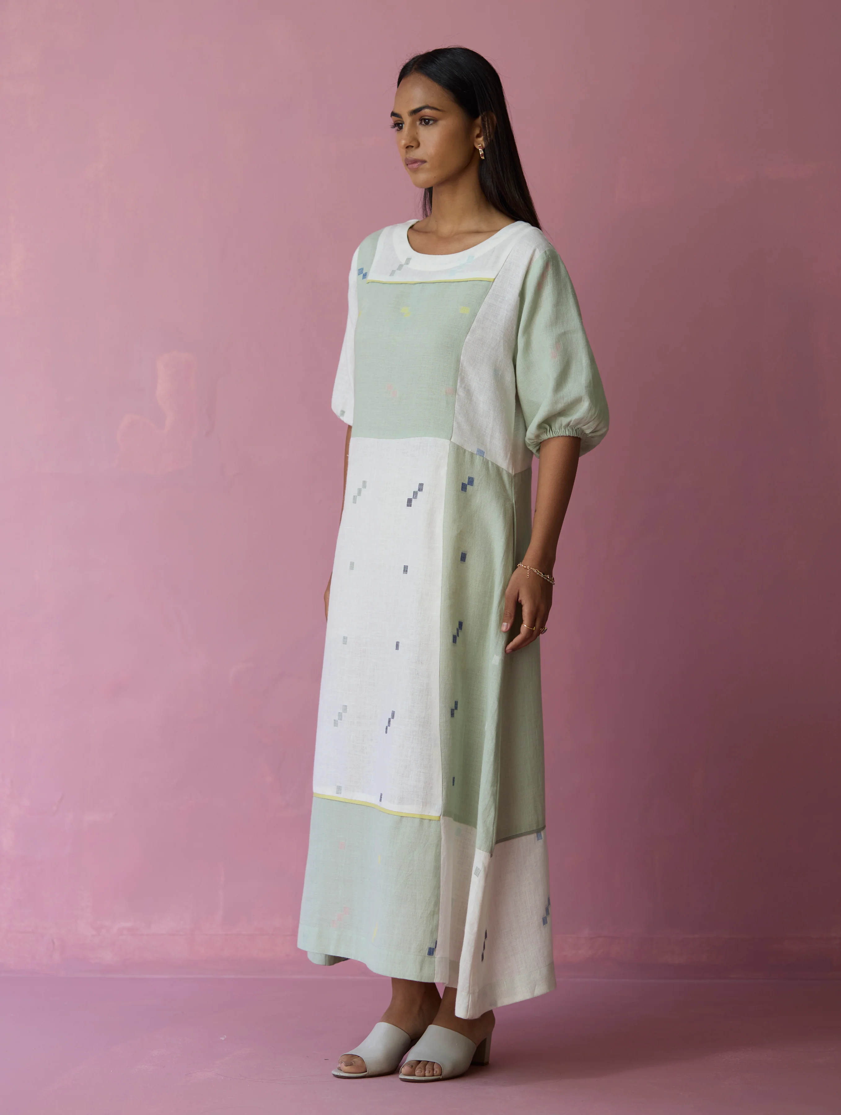 Vani Patchwork Jamdani Linen Dress - Image 9