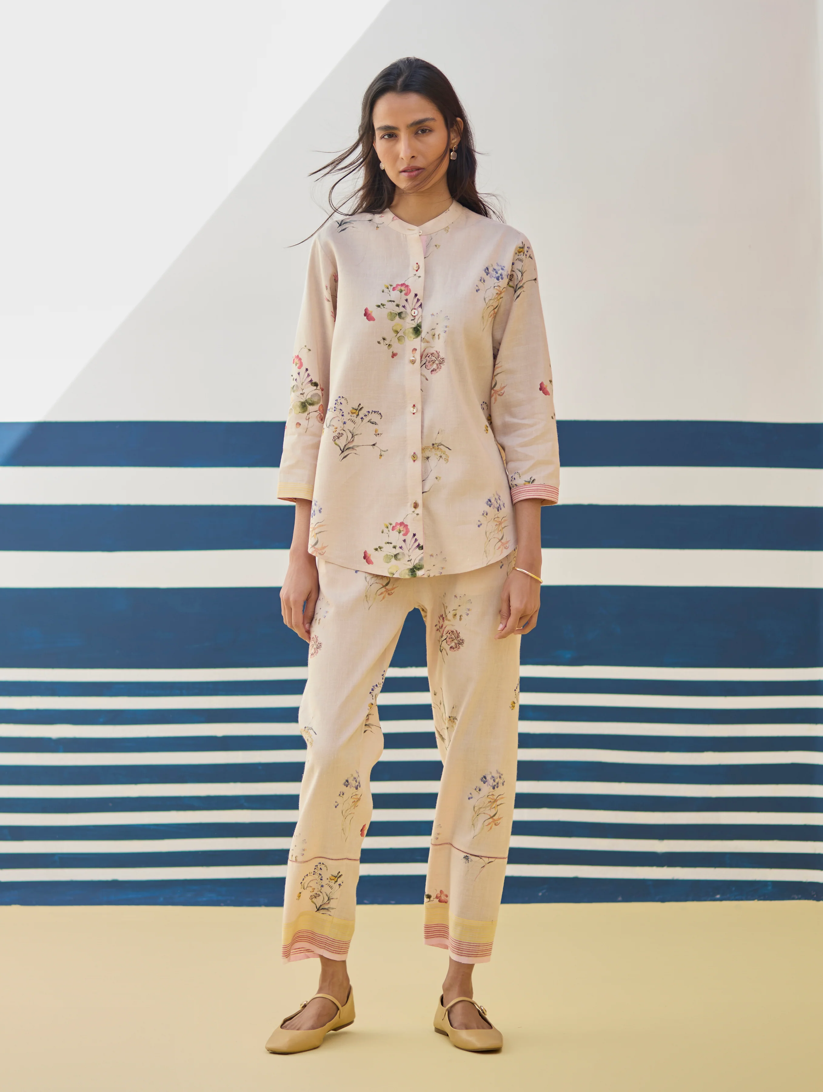 Vani Watercolour Floral Co-ord Set - Sand - Image 6
