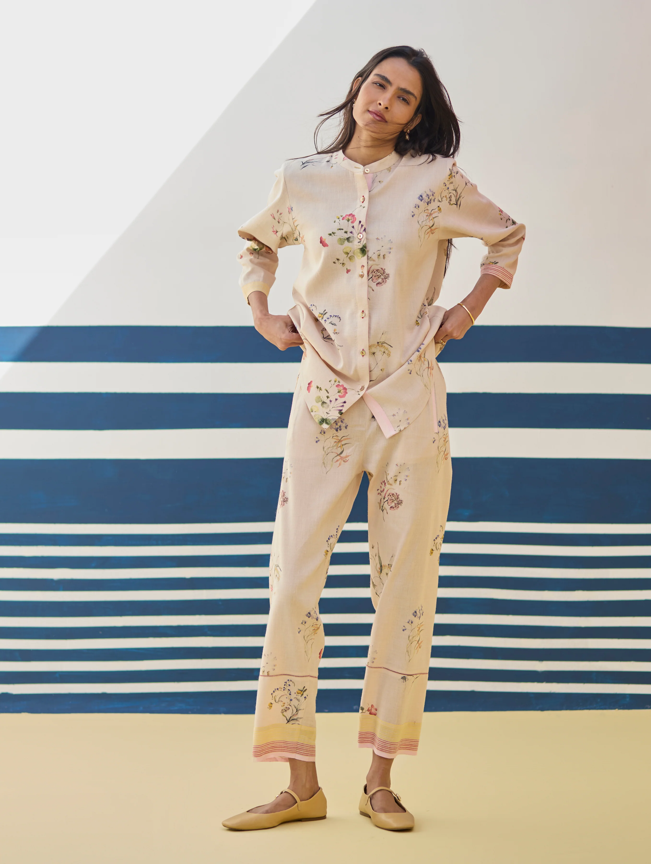 Vani Watercolour Floral Co-ord Set - Sand - Image 7