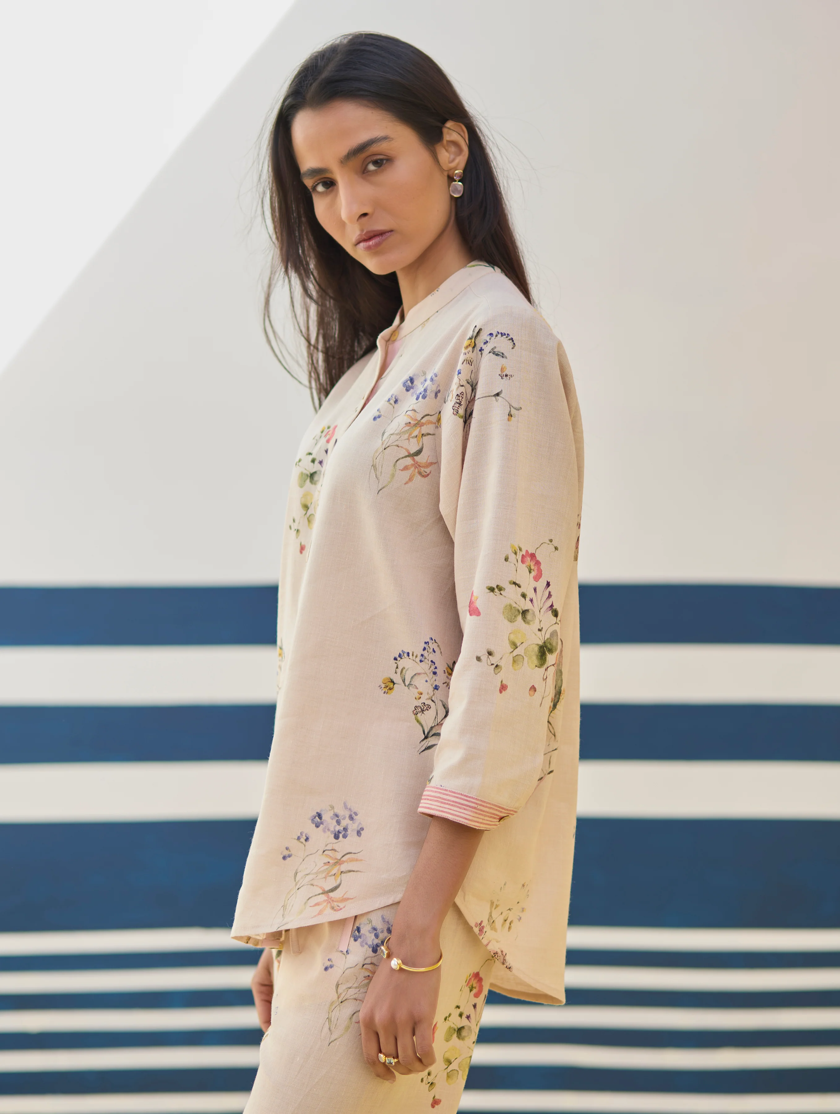 Vani Watercolour Floral Shirt - Sand - Image 4