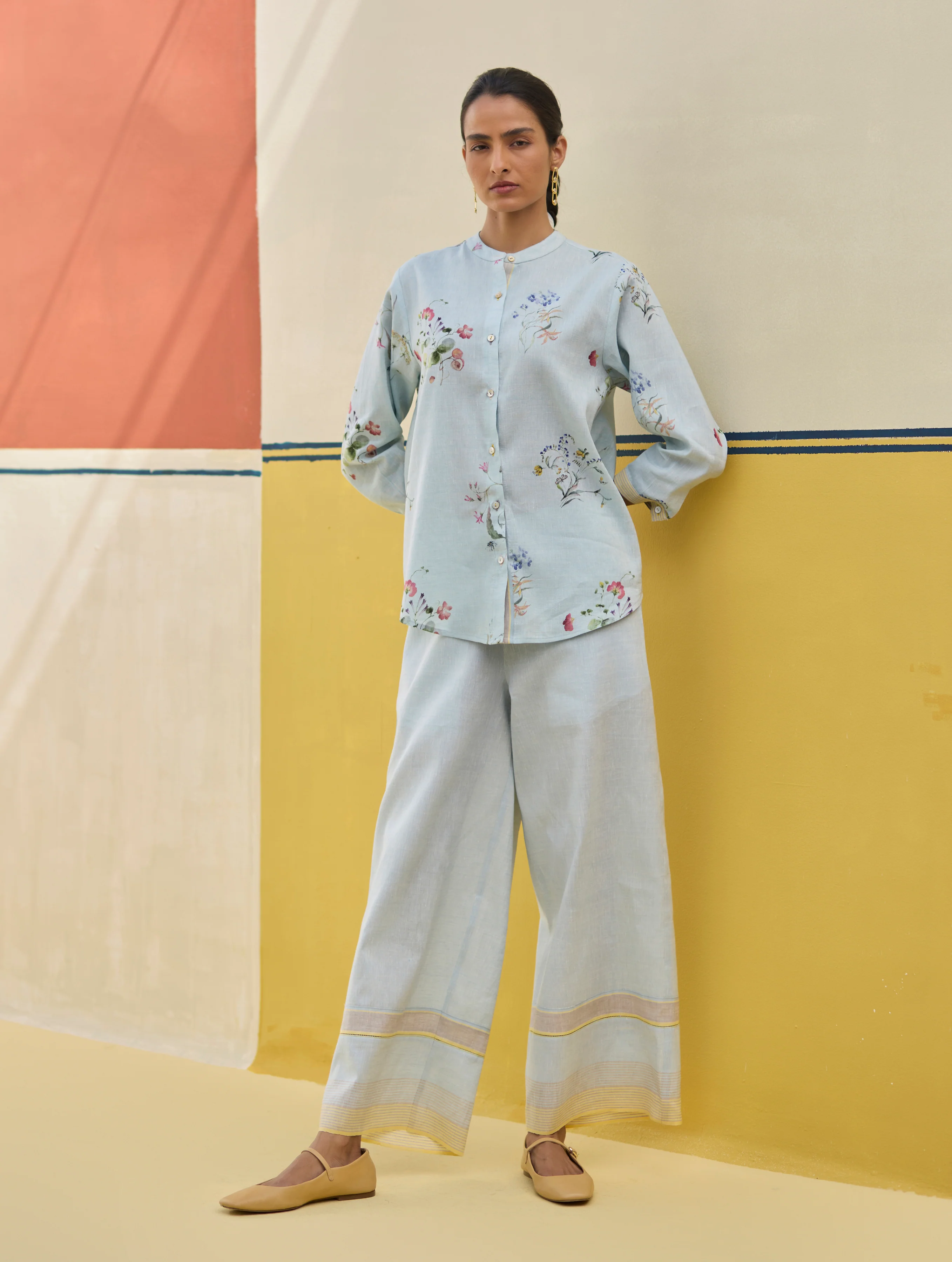 Vani Watercolour Floral Shirt - Sky - Image 4