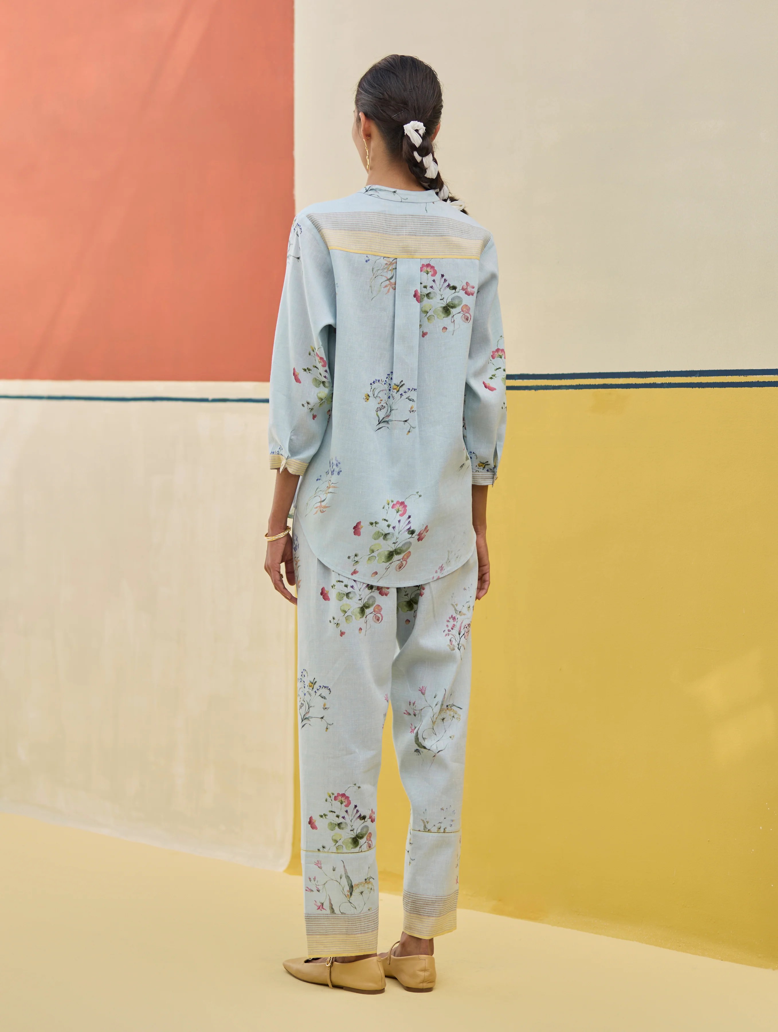 Vani Watercolour Floral Shirt - Sky - Image 5
