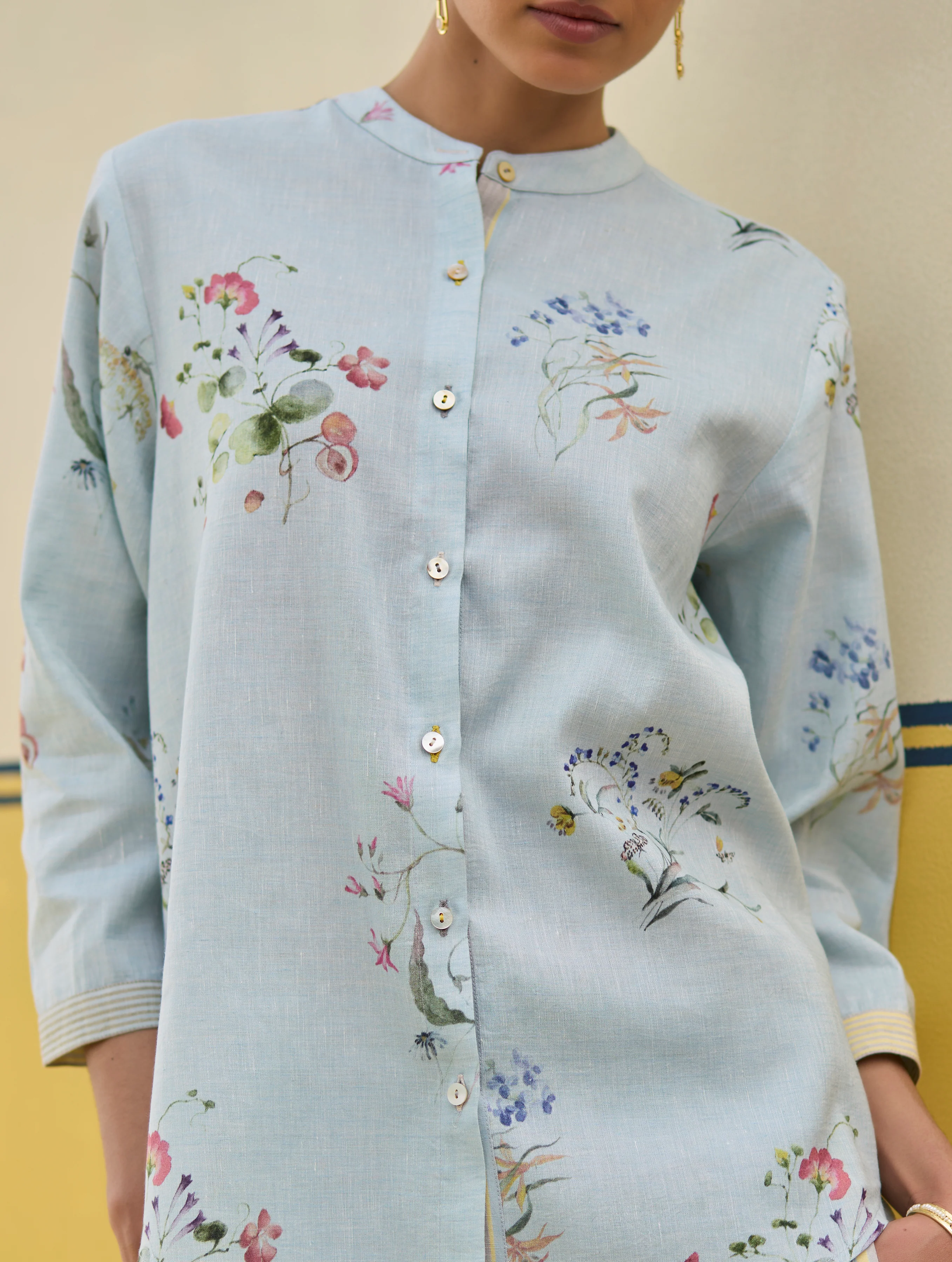 Vani Watercolour Floral Shirt - Sky - Image 6