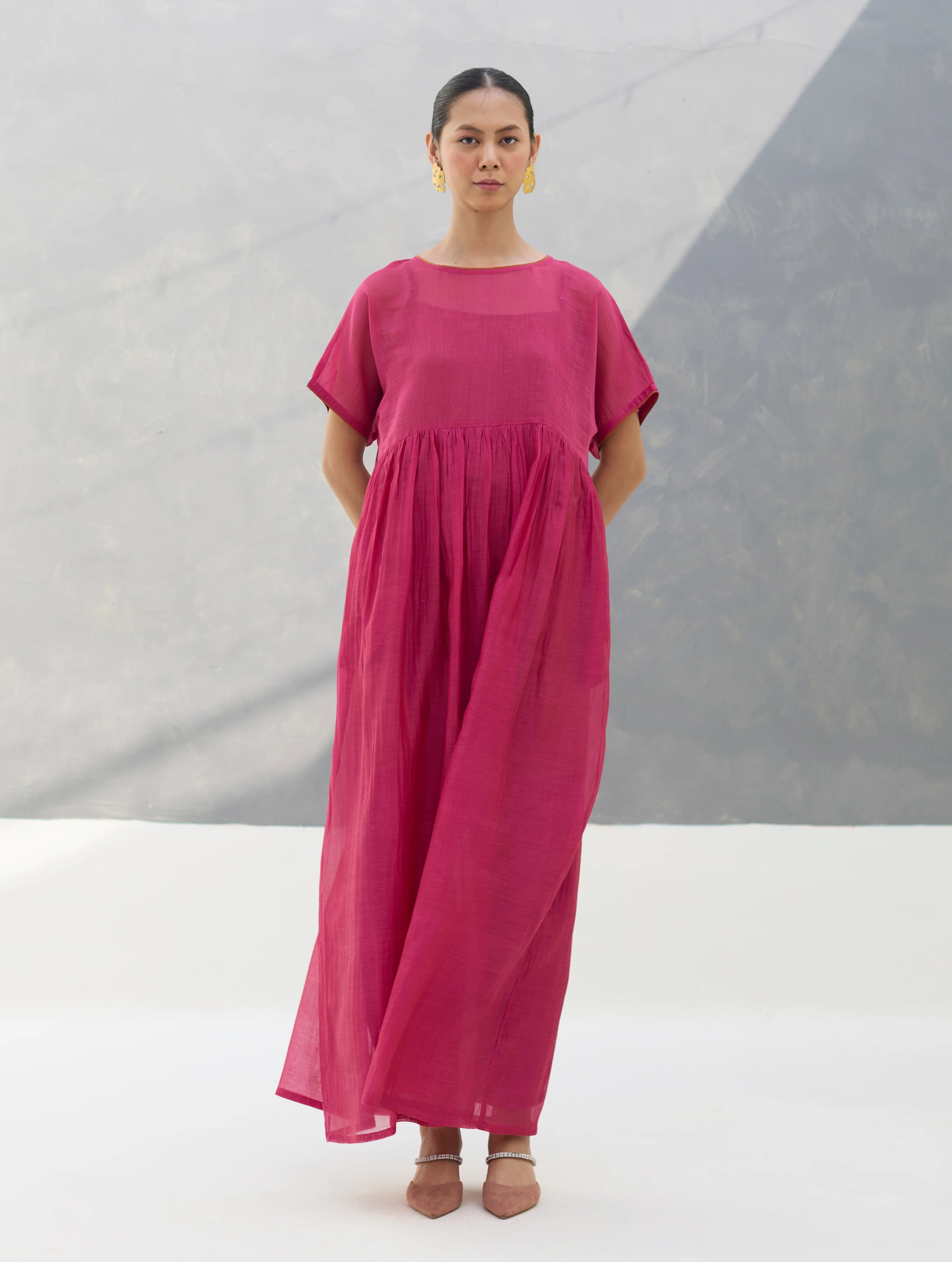 Vara Sheer Silk Chanderi Dress - Rose - Image 3