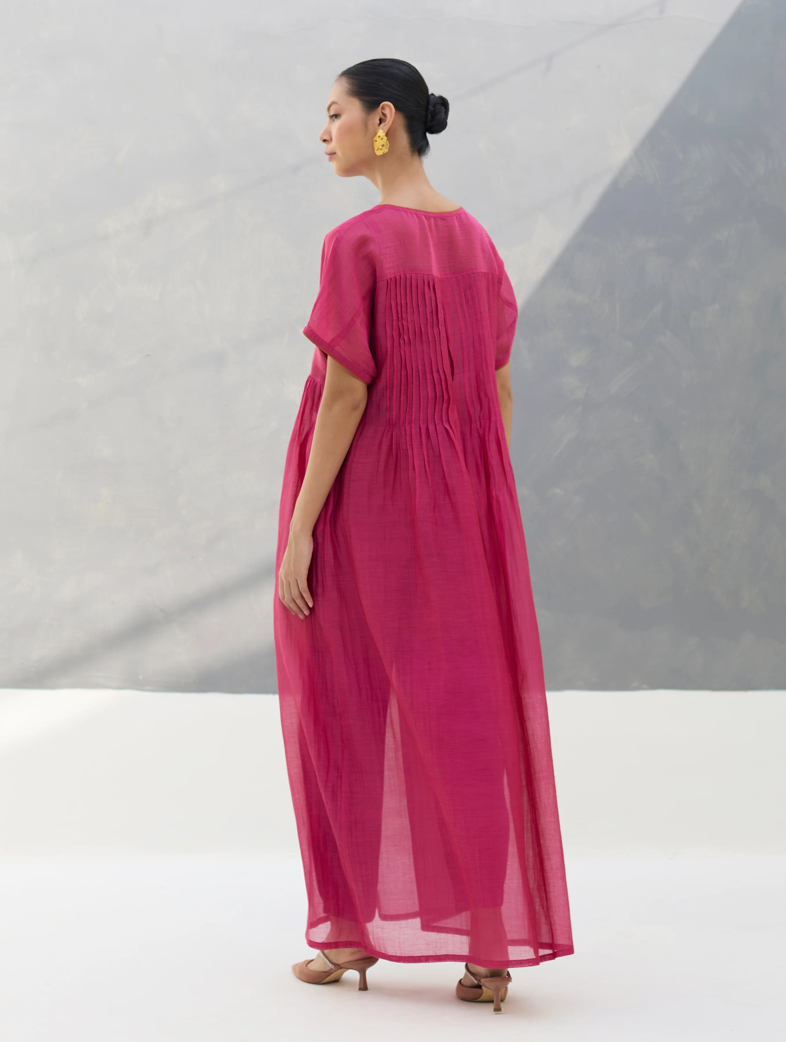 Vara Sheer Silk Chanderi Dress - Rose - Image 6