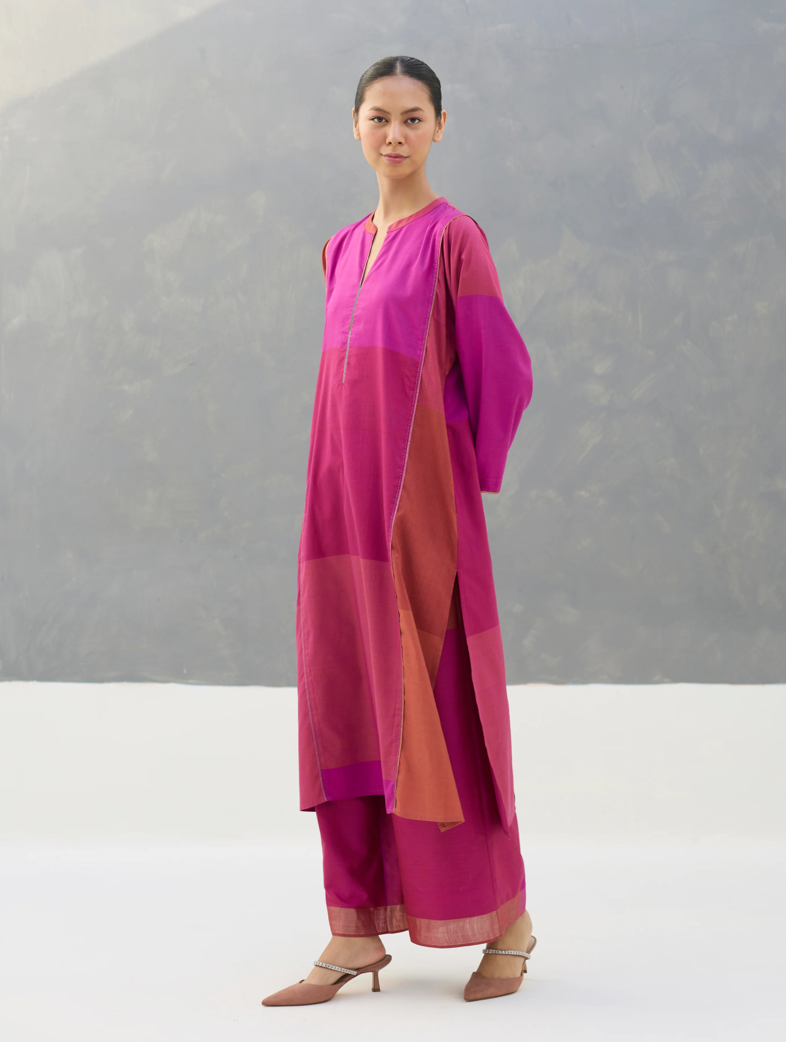 Warda Angrakha Eri Silk Kurta - Rose - Image 7