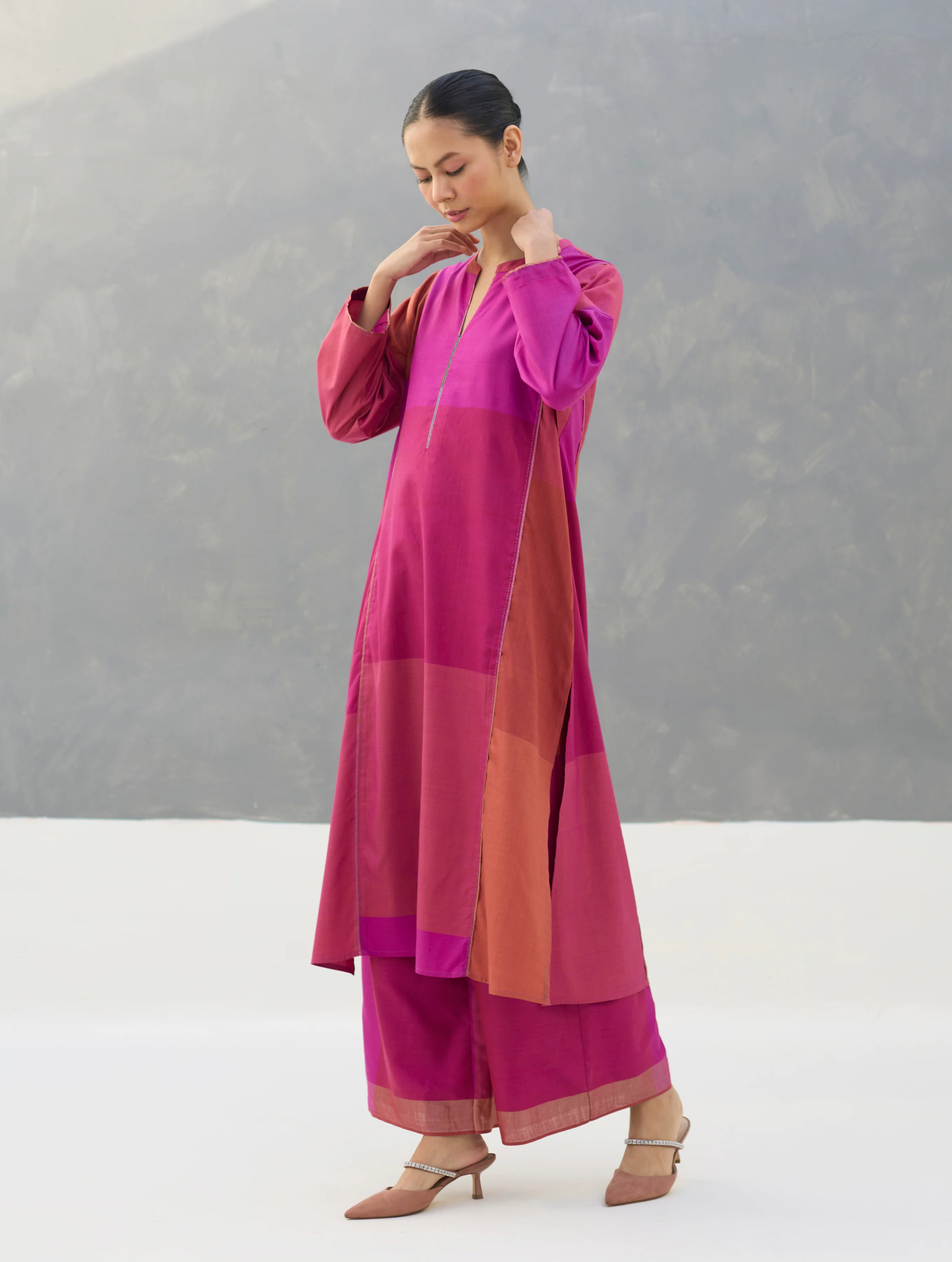 Warda Angrakha Eri Silk Kurta Set  - Rose - Image 3