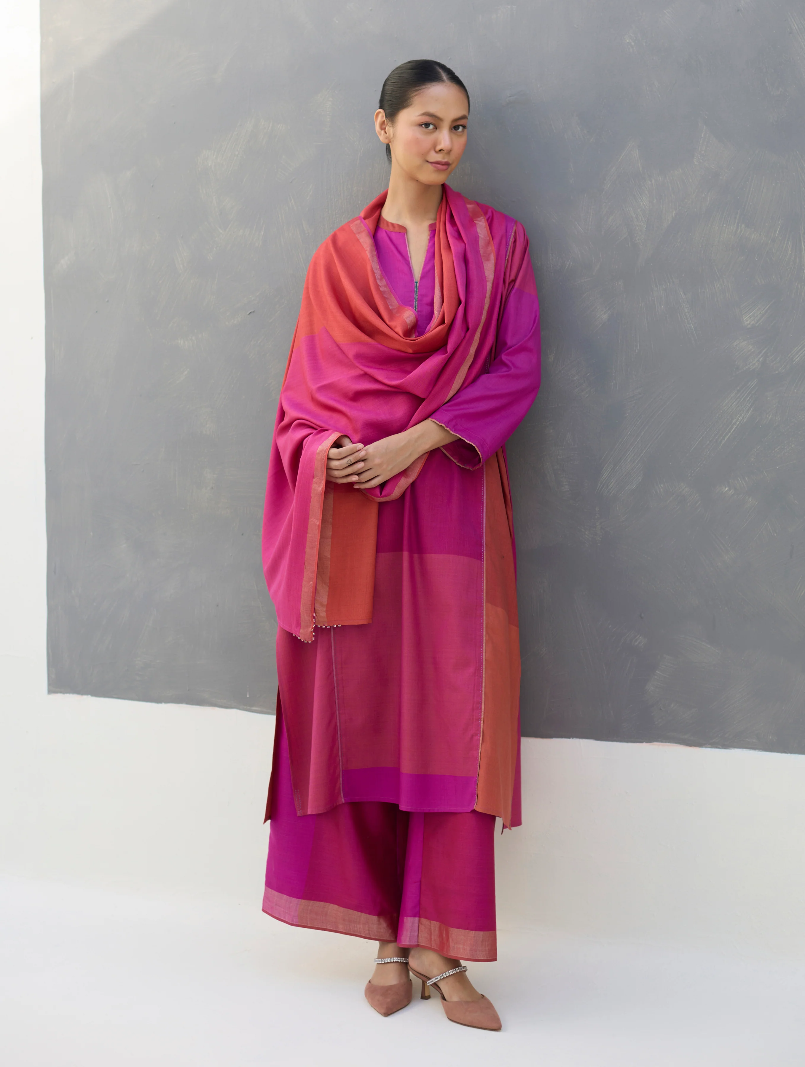 Warda Angrakha Eri Silk Kurta Set  - Rose - Image 6