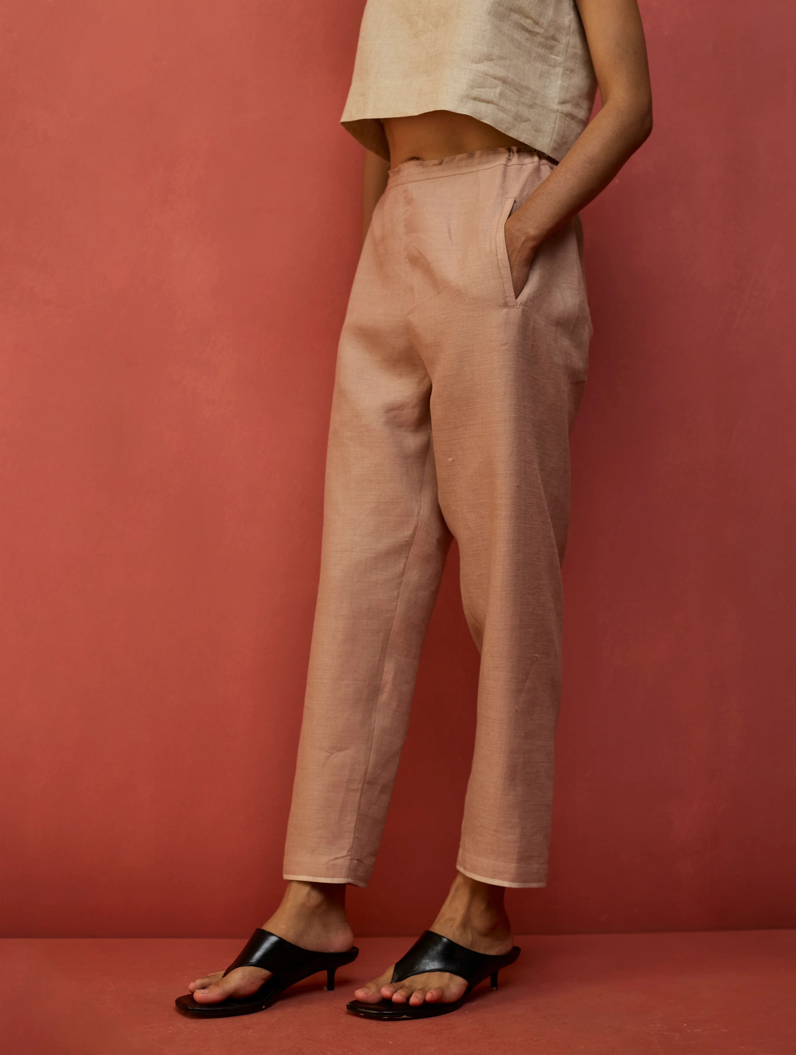 Wera Tapered Linen Pant - Dusty Rose