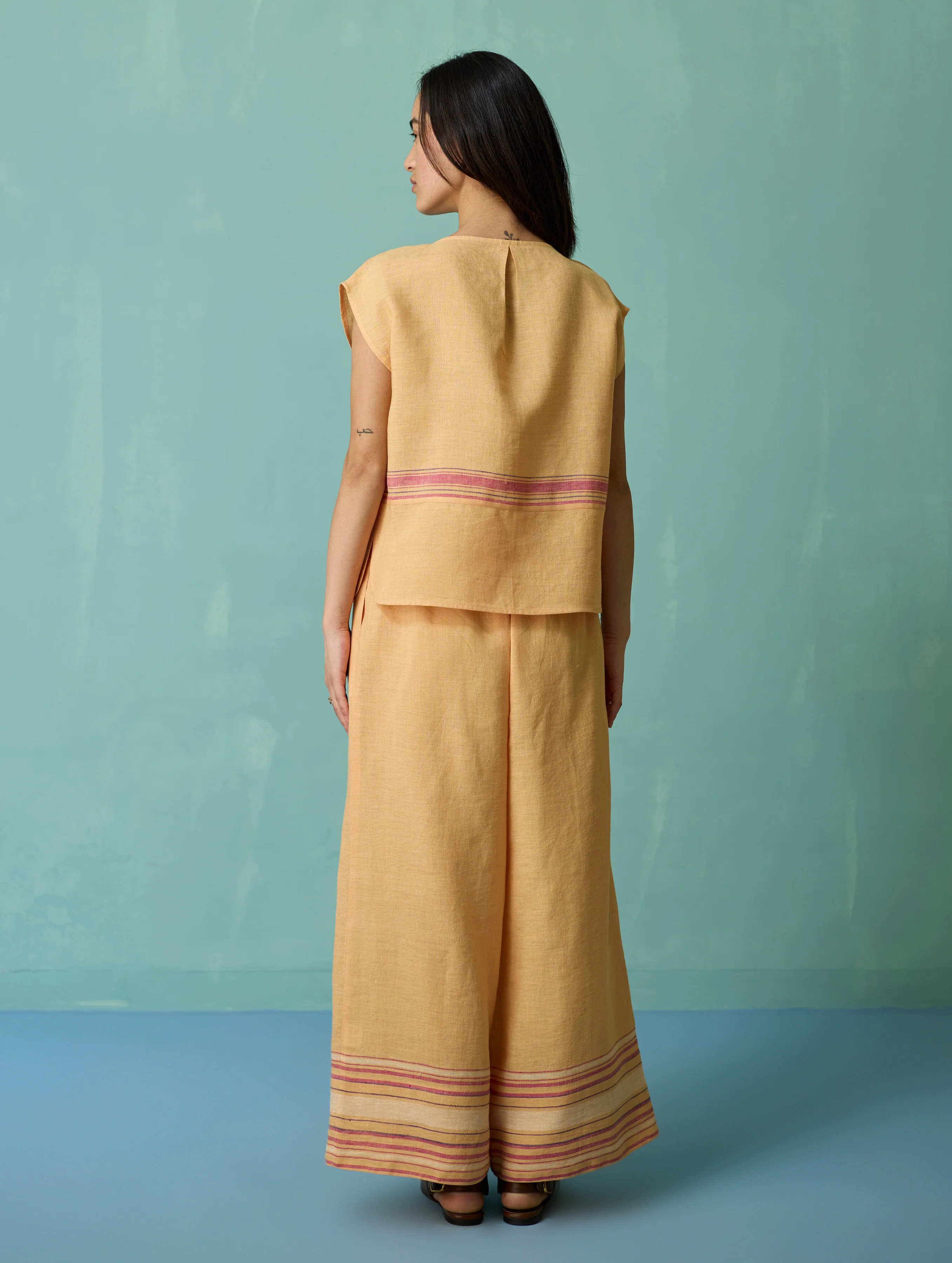 Xora Border Linen Cap-Sleeve Co-ord Set - Apricot - Image 13