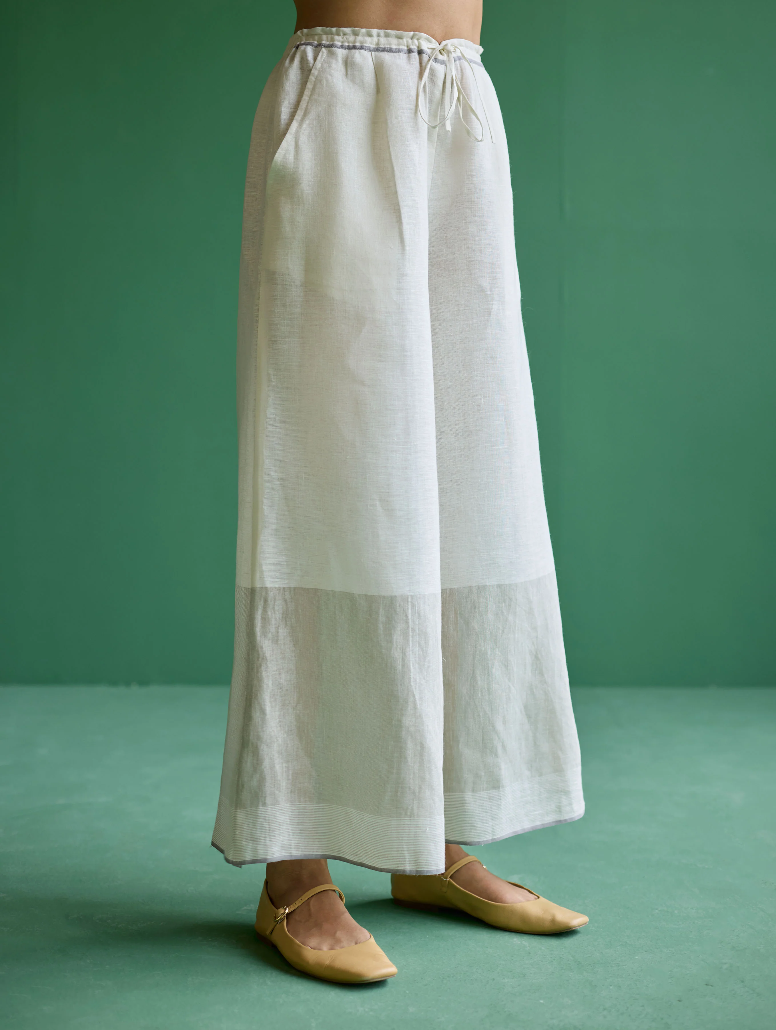 Yima Metallic Border Linen Pant - Ivory - Image 3