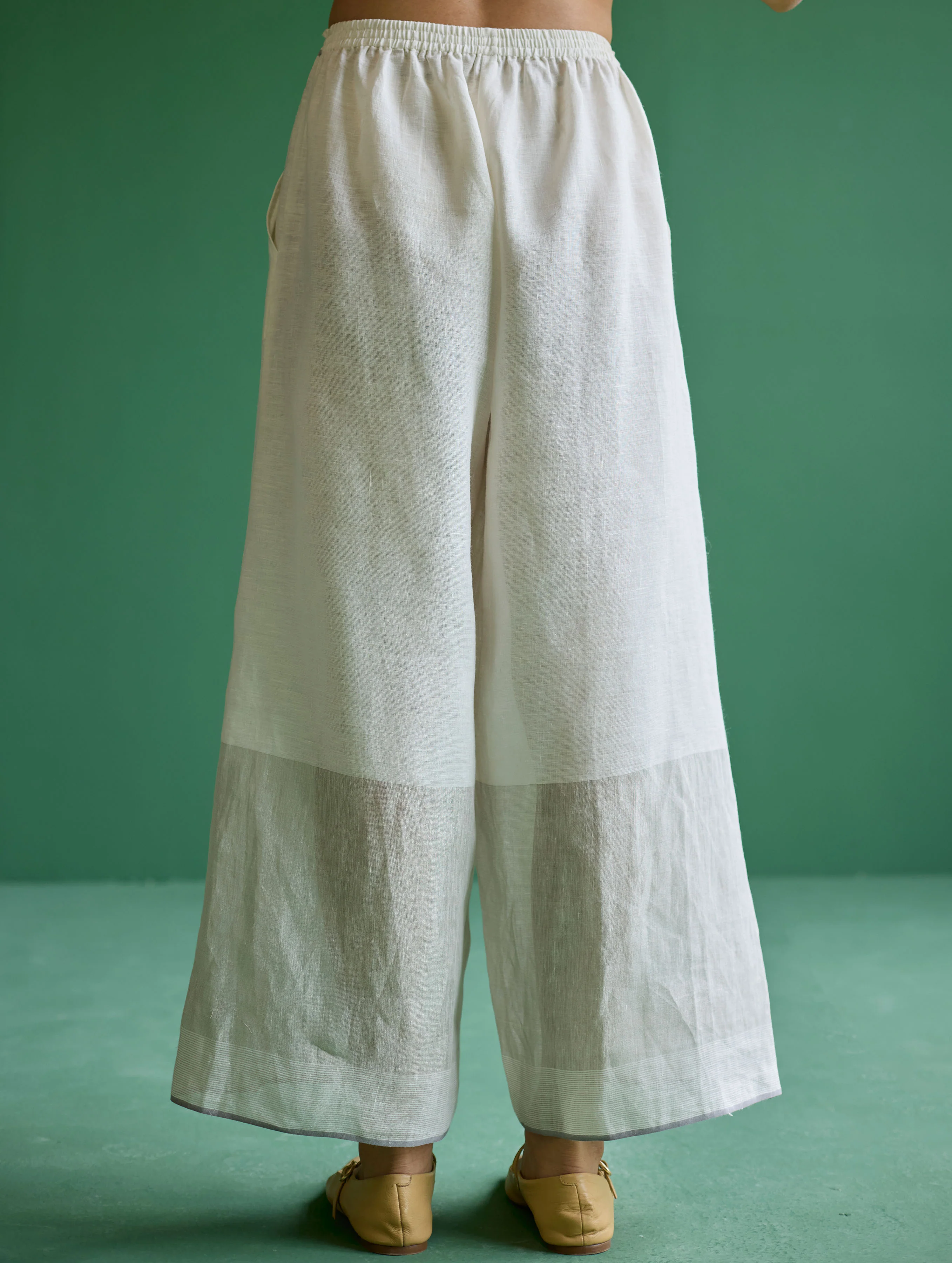 Yima Metallic Border Linen Pant - Ivory - Image 4