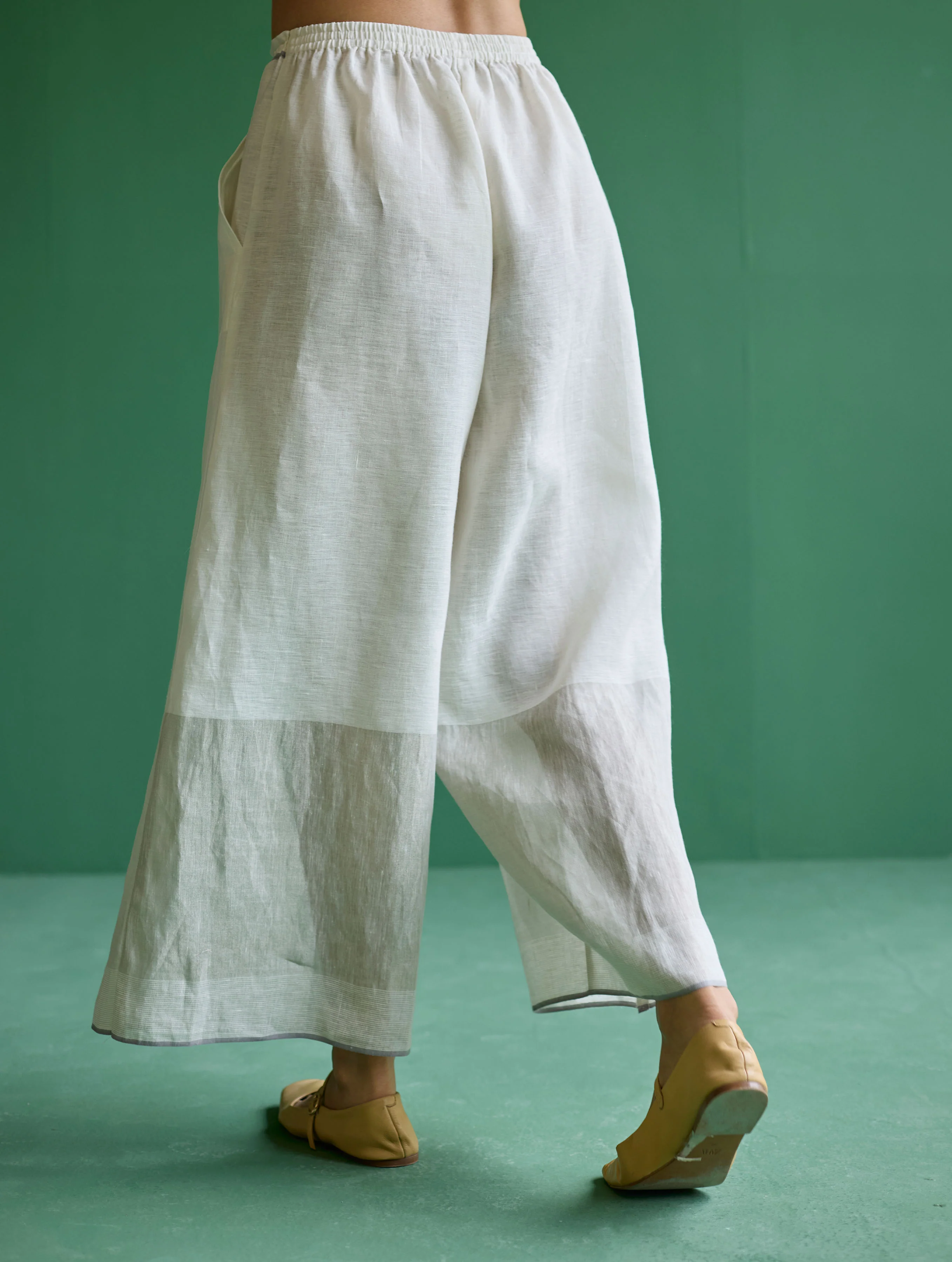 Yima Metallic Border Linen Pant - Ivory - Image 5