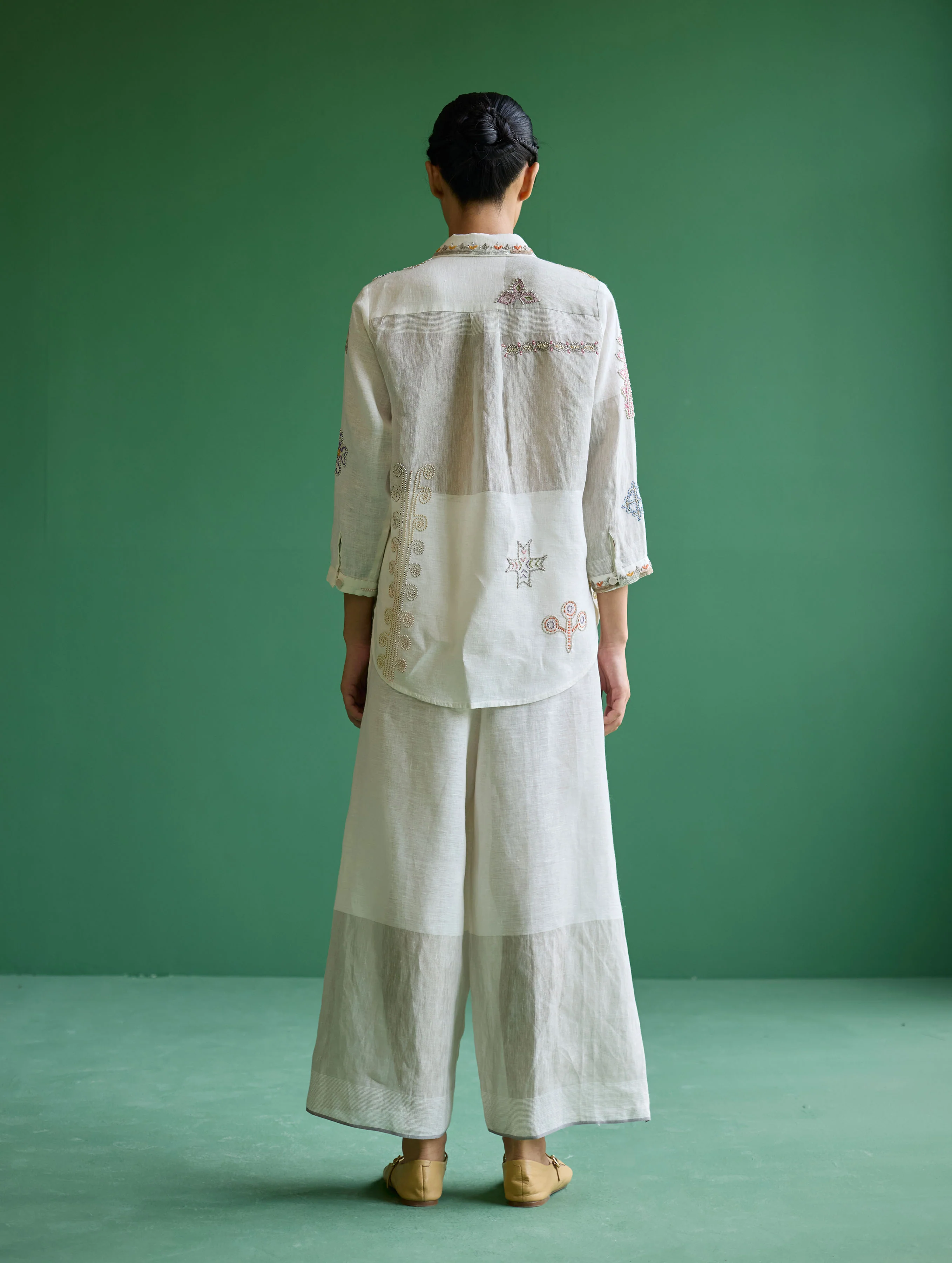 Yima Metallic Border Linen Pant - Ivory - Image 8